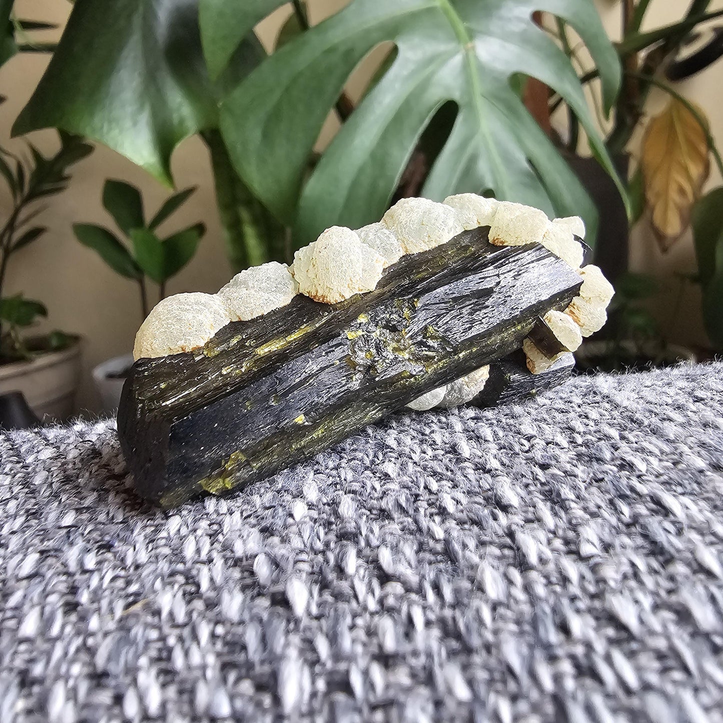 Terminated Large Deep Green Natural Epidote Crystal with Botryoidal Prehnite
