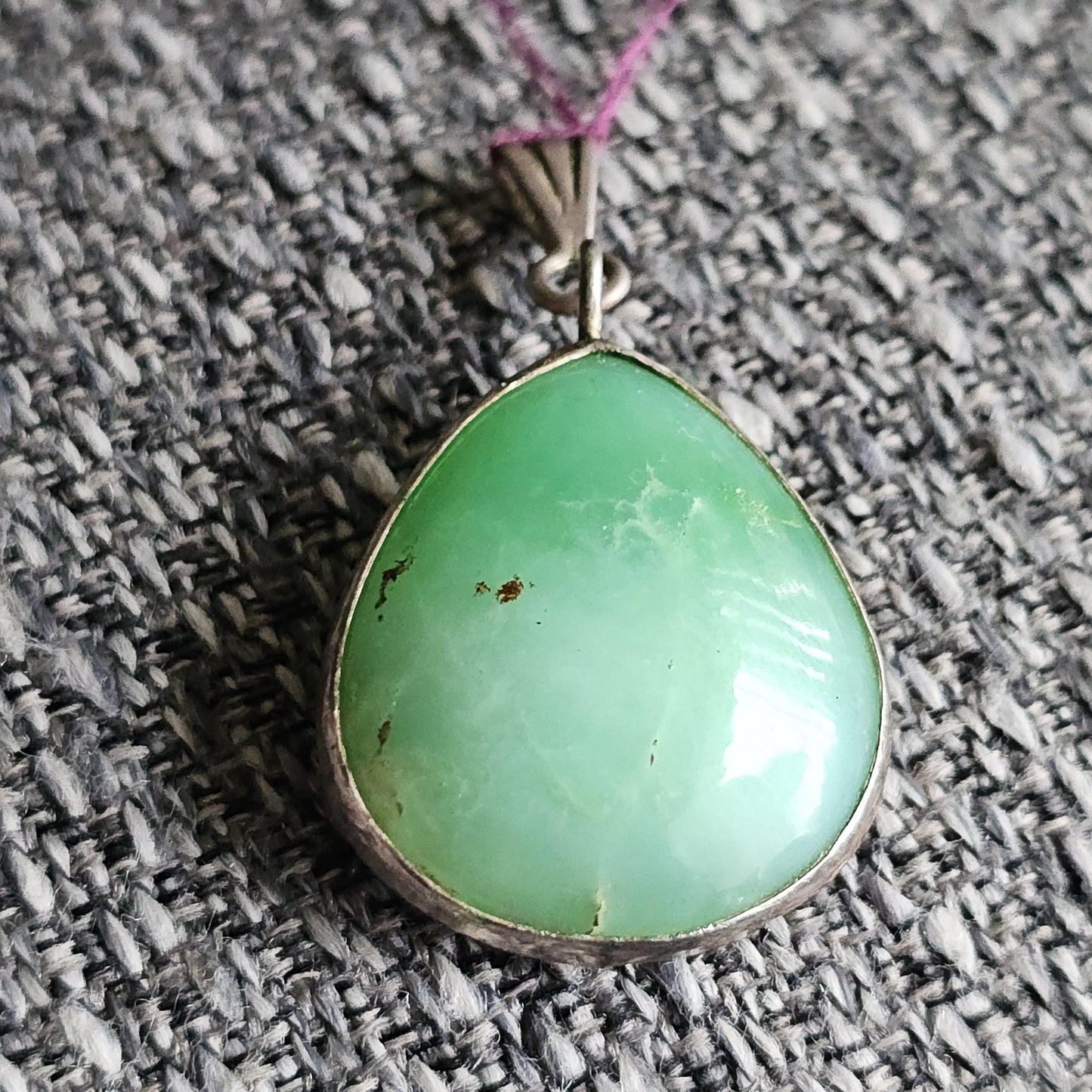 Chrysoprase Pendant, 925 Sterling Silver, OOAK Handmade Gemstone Necklace, Natural Teal Green like Jade, Agate from Australia, US Made Gift