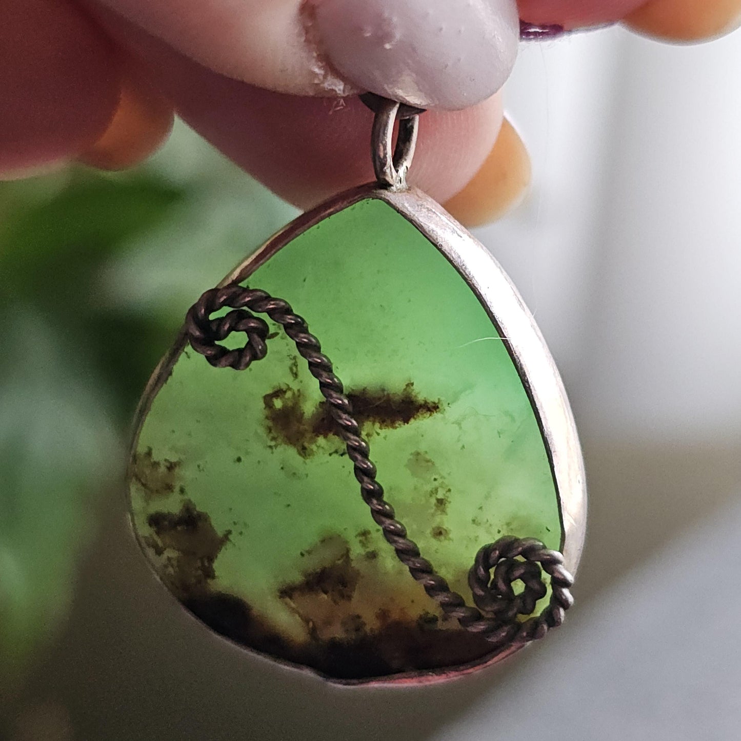 Chrysoprase Pendant, 925 Sterling Silver, OOAK Handmade Gemstone Necklace, Natural Teal Green like Jade, Agate from Australia, US Made Gift