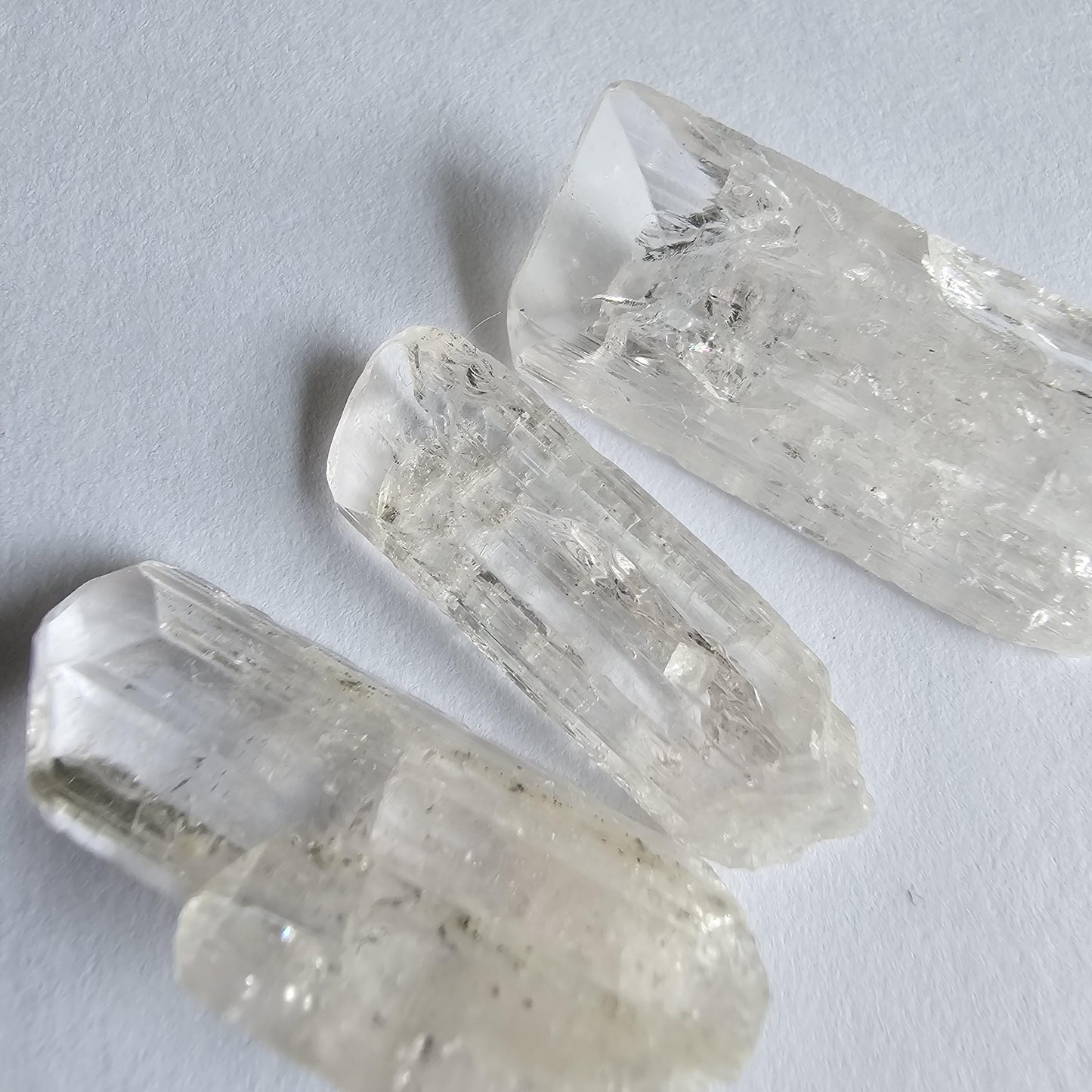 Gemmy Danburite Lot, Clear Terminated, Gem Grade, Rainbow Inclusions, Set of 3 Jewelry Grade, Pendant Sized Crystals, Durango Mexico