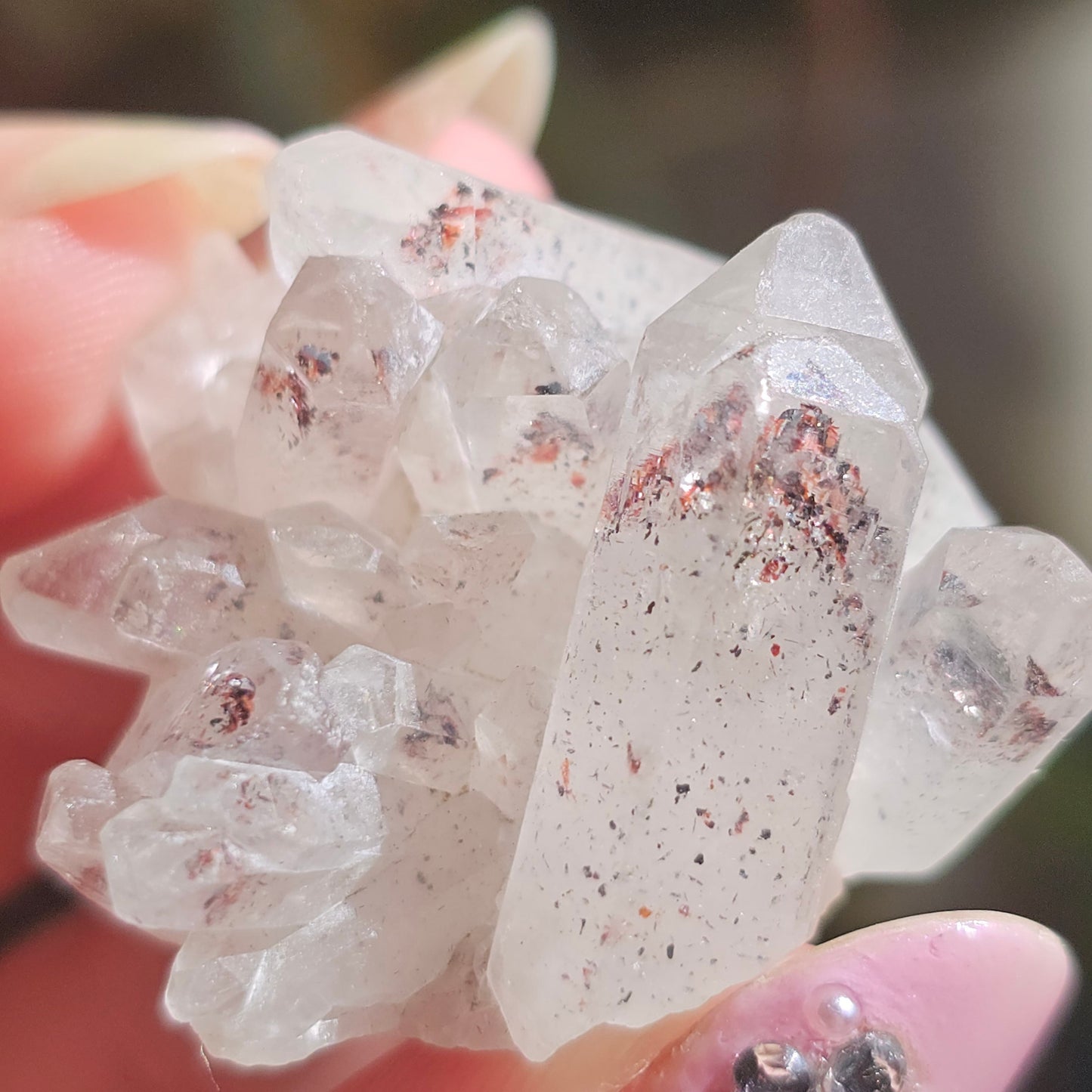 Harlequin Quartz, 16g Hematite Phantom Quartz, 'Discover Fire' Crystal Cluster, Red Glitter Inclusions, Rare Small Find, Oyo State, Nigeria