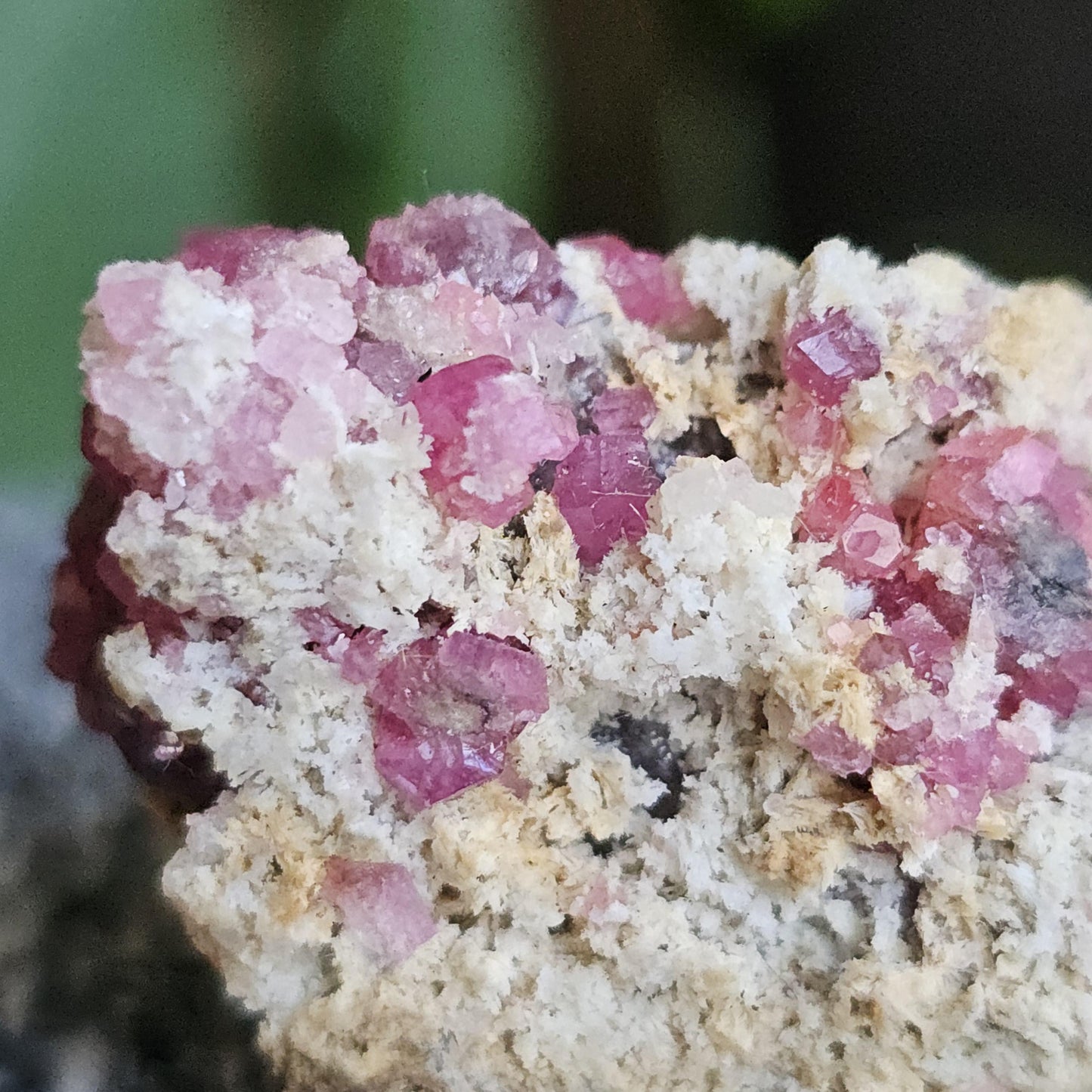 Raspberry Garnets on Matrix, High Quality, Raw Rare, Terminated Hot Pink Natural Crystals on White Matrix, Ruby Color, Old Stock, Mexico