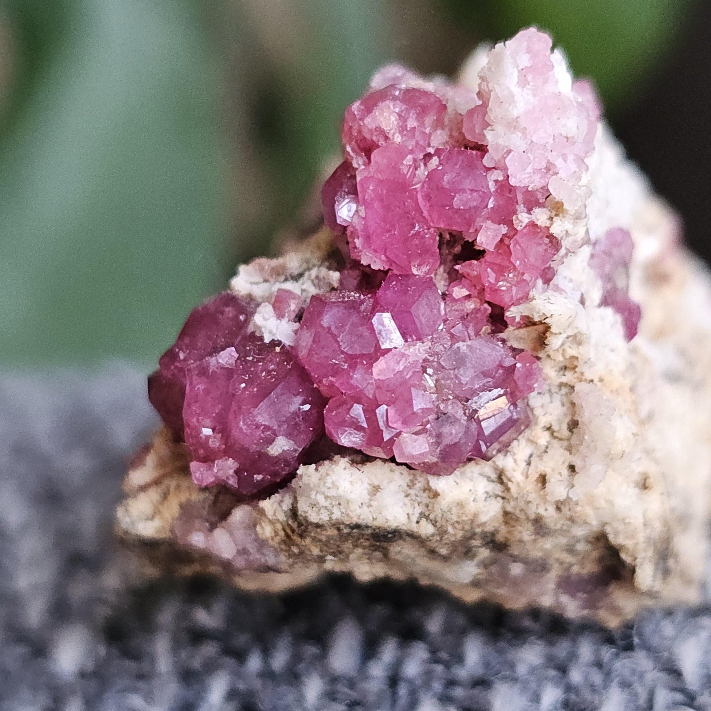Raspberry Garnets on Matrix, High Quality, Raw Rare, Terminated Hot Pink Natural Crystals on White Matrix, Ruby Color, Old Stock, Mexico