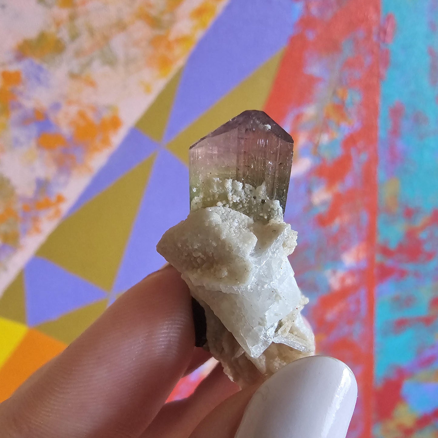 Tourmaline Crystal w Cleavandite, 9.2g Stak Nala Green & Pink Elbaite, Watermelon Tourmaline Colors, Distinct Light Shifts, Rare Mineral Art
