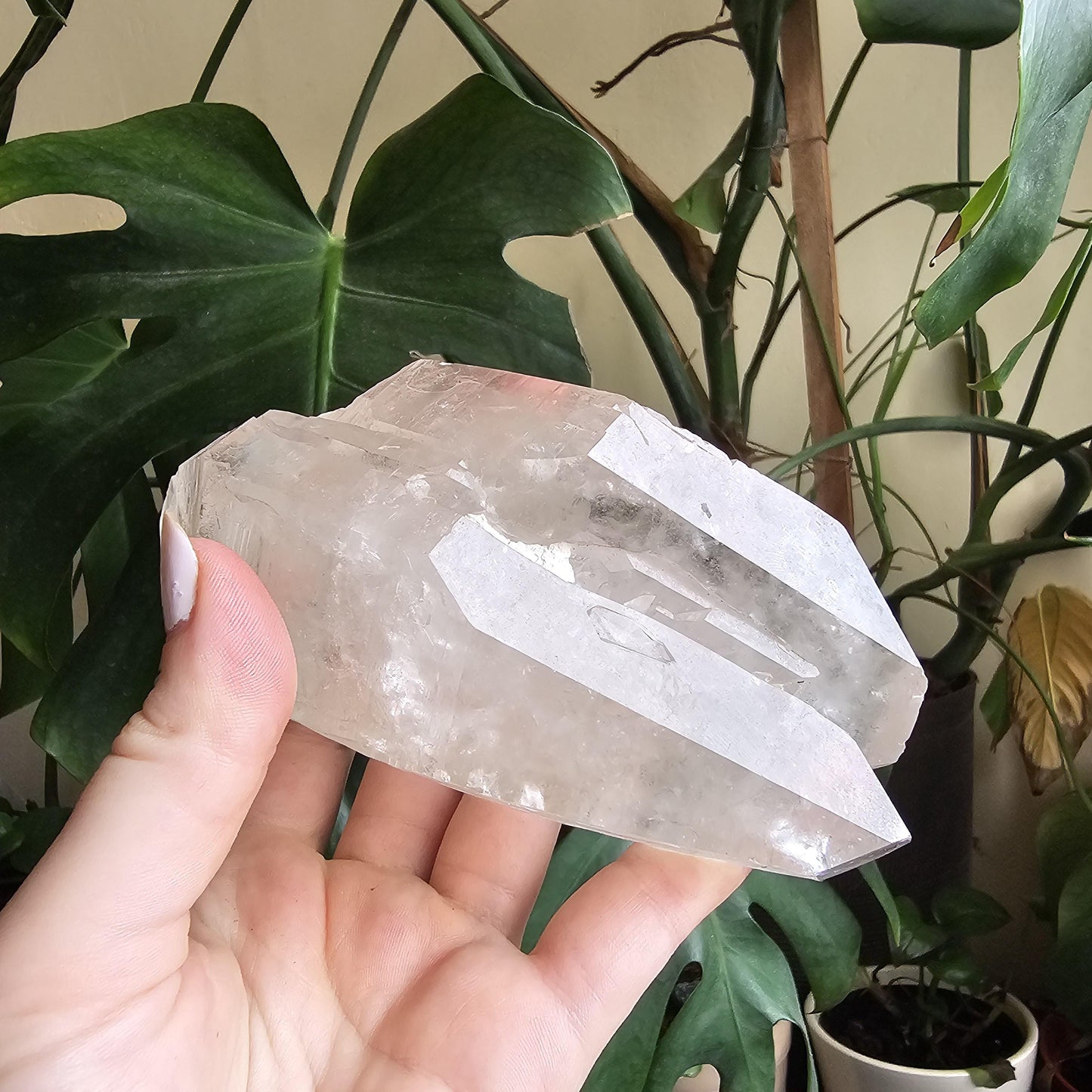 XL Lemurian Quartz, Twinned Double Terminated, Purple Hematite or Lithium on Clear Quartz, Rare Home Decor Crystal, Natural Lemurian, 15cm
