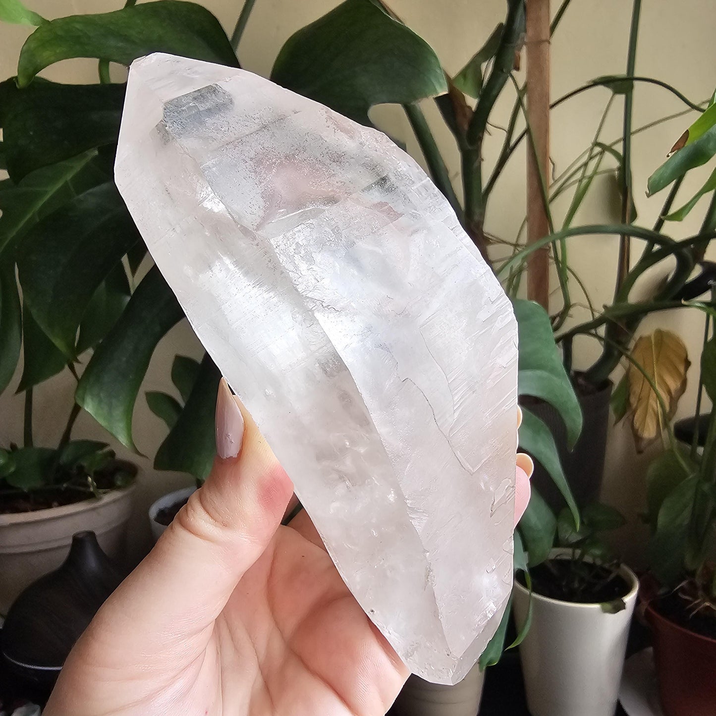 XL Lemurian Quartz, Twinned Double Terminated, Purple Hematite or Lithium on Clear Quartz, Rare Home Decor Crystal, Natural Lemurian, 15cm