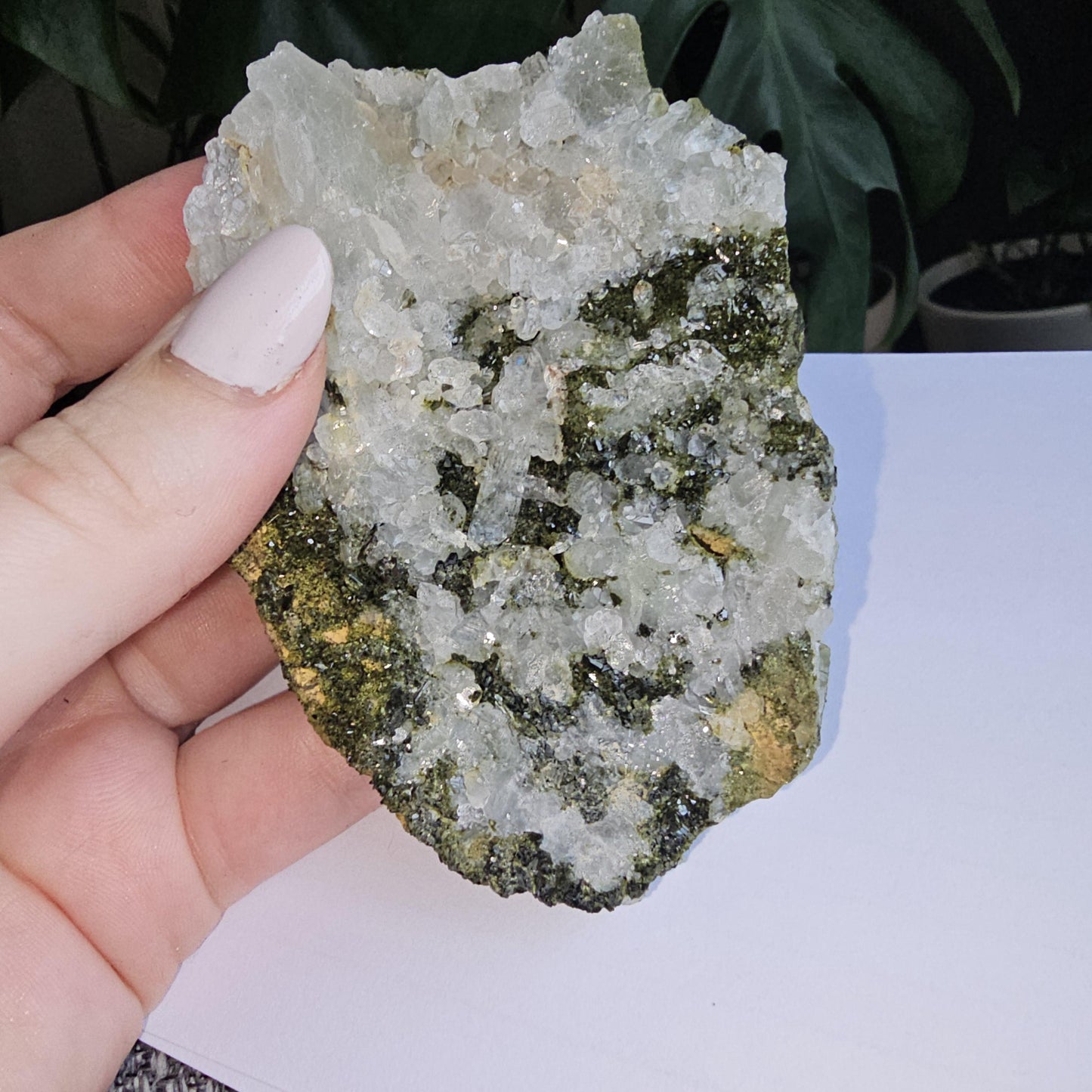 Epidote on Phantom Quartz, Chlorite or Fuschite Included New Find Combo Specimen