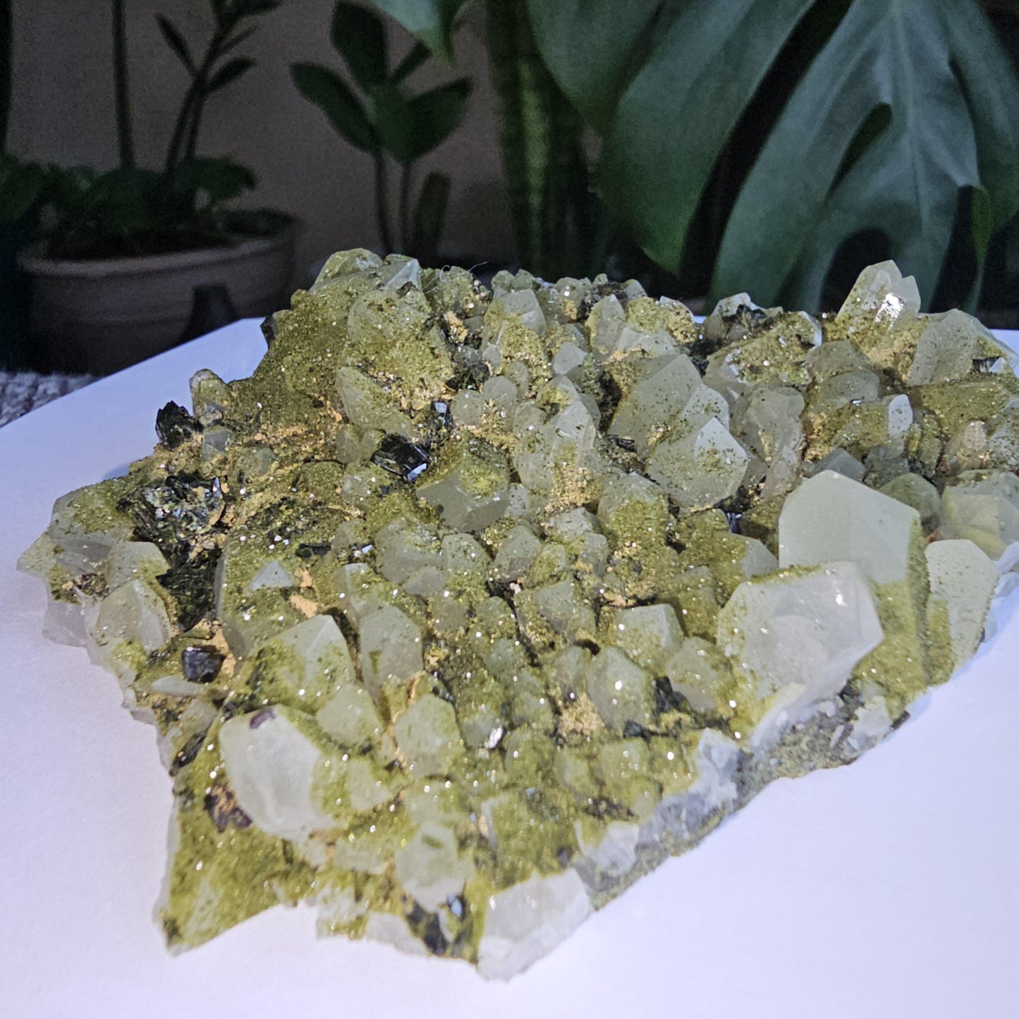 Epidote on Phantom Quartz, Chlorite or Fuschite Included New Find Combo Specimen