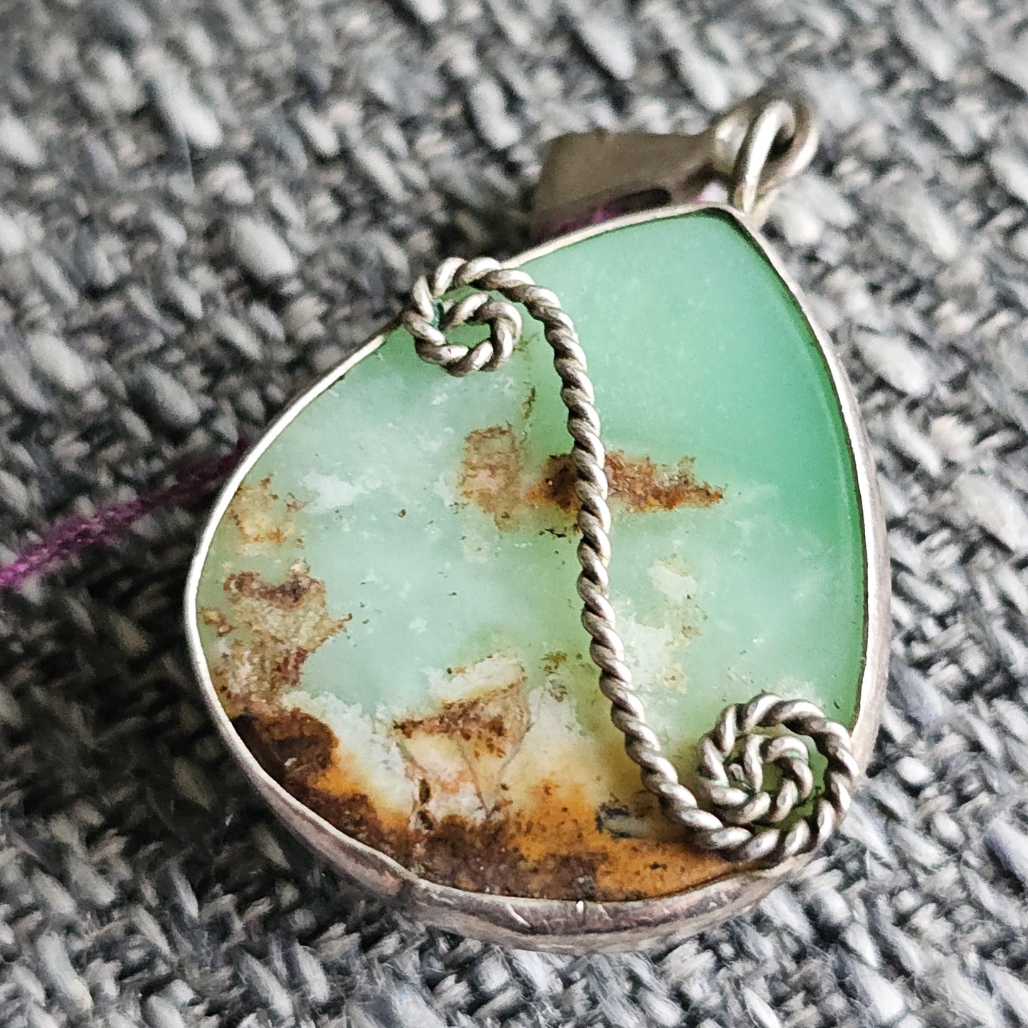 Chrysoprase Pendant, 925 Sterling Silver, OOAK Handmade Gemstone Necklace, Natural Teal Green like Jade, Agate from Australia, US Made Gift