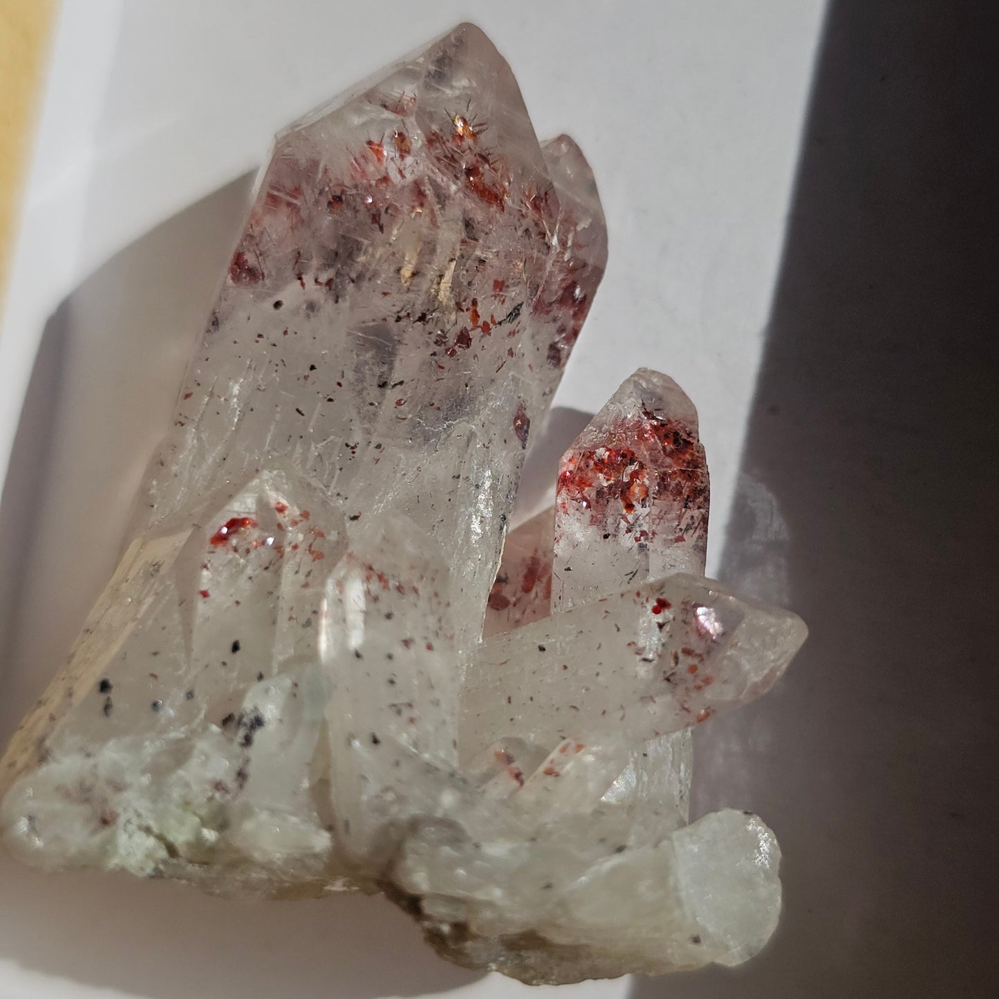 Harlequin Quartz, Hematite Phantom Quartz, 'Disco Fire' Crystal Cluster, Red Glitter Inclusions, Rare Small Find, Oyo State, Nigeria