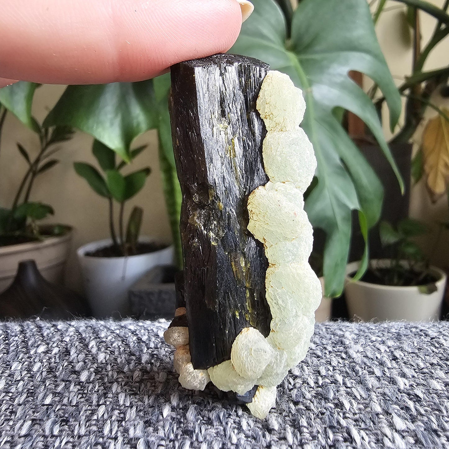 Terminated Large Deep Green Natural Epidote Crystal with Botryoidal Prehnite