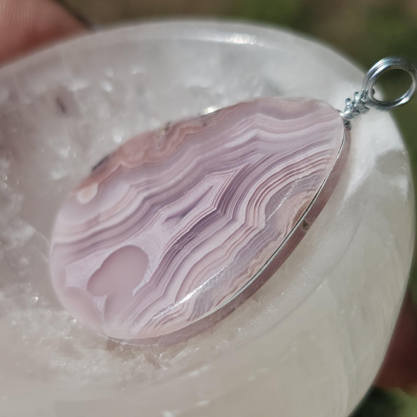 Lavender Laguna Agate Pendant in Simple Sterling Silver Setting