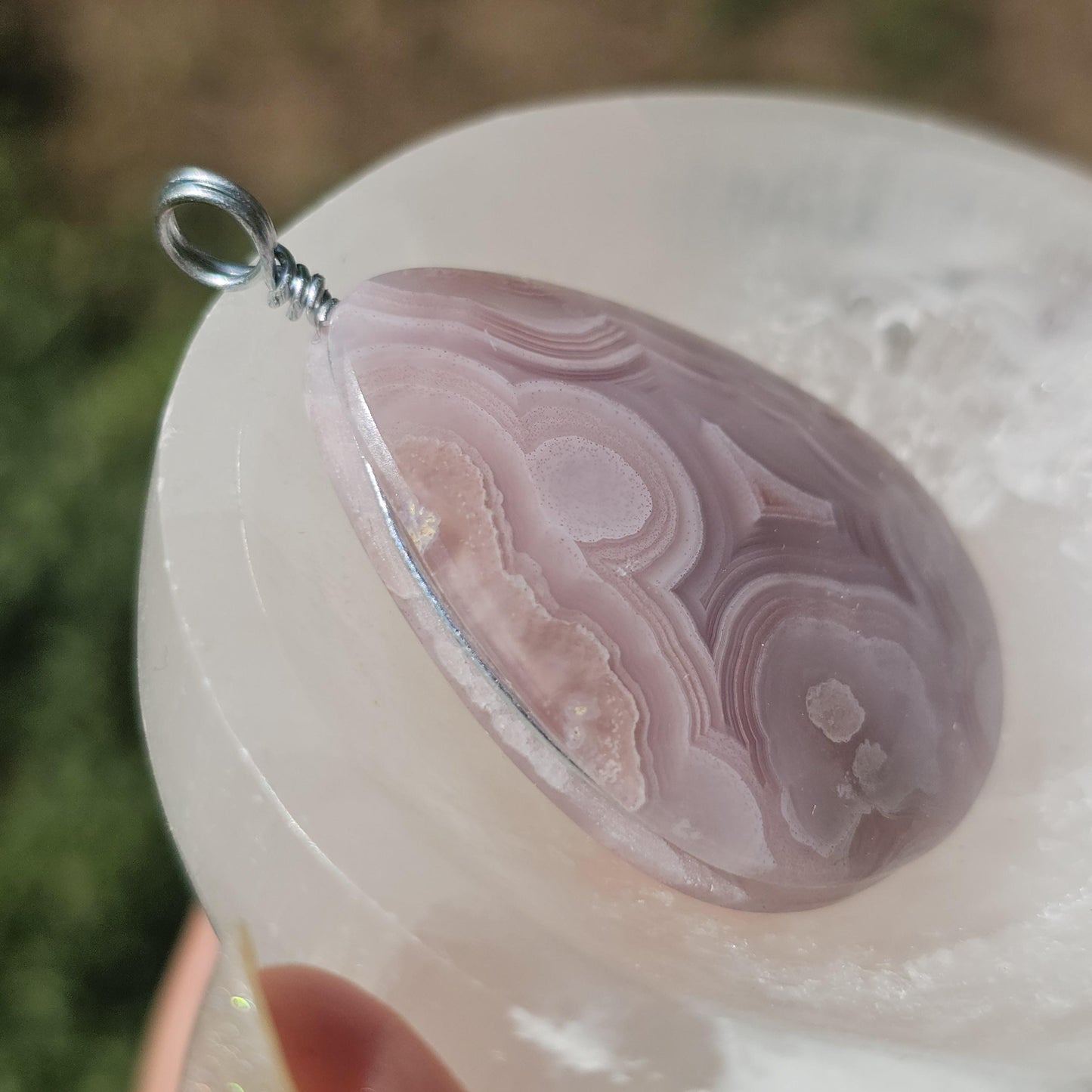 Lavender Laguna Agate Pendant in Simple Sterling Silver Setting