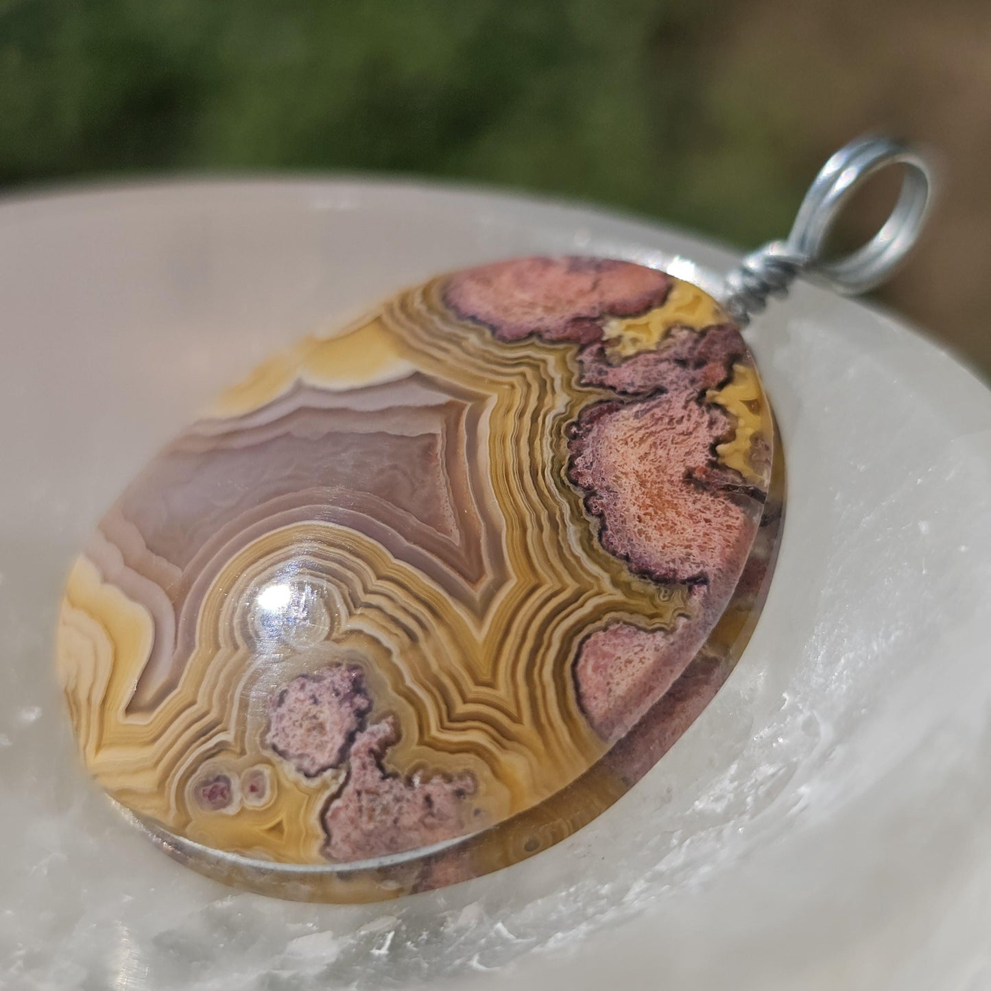 Sunset Laguna Agate Pendant w Druzy in Simple Sterling Silver Setting