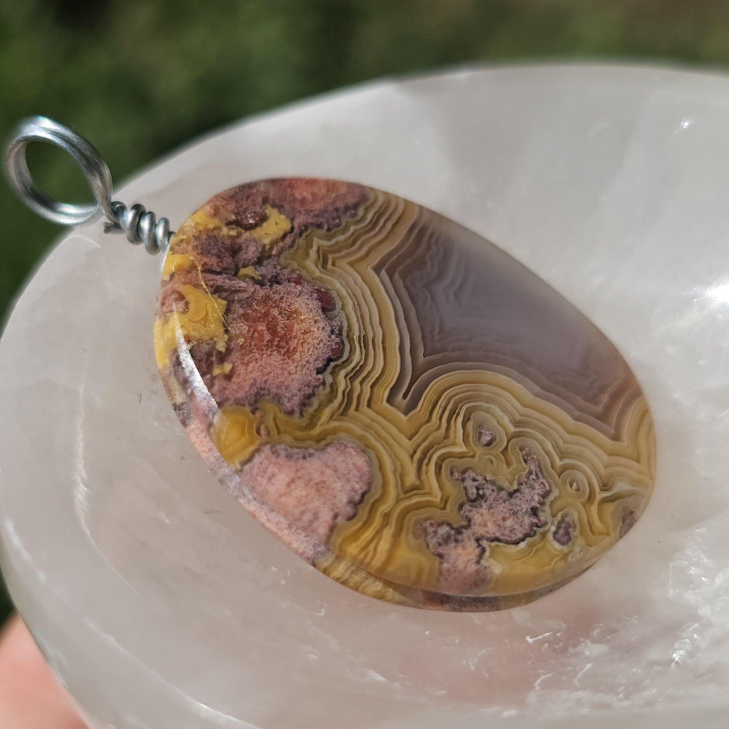 Sunset Laguna Agate Pendant w Druzy in Simple Sterling Silver Setting