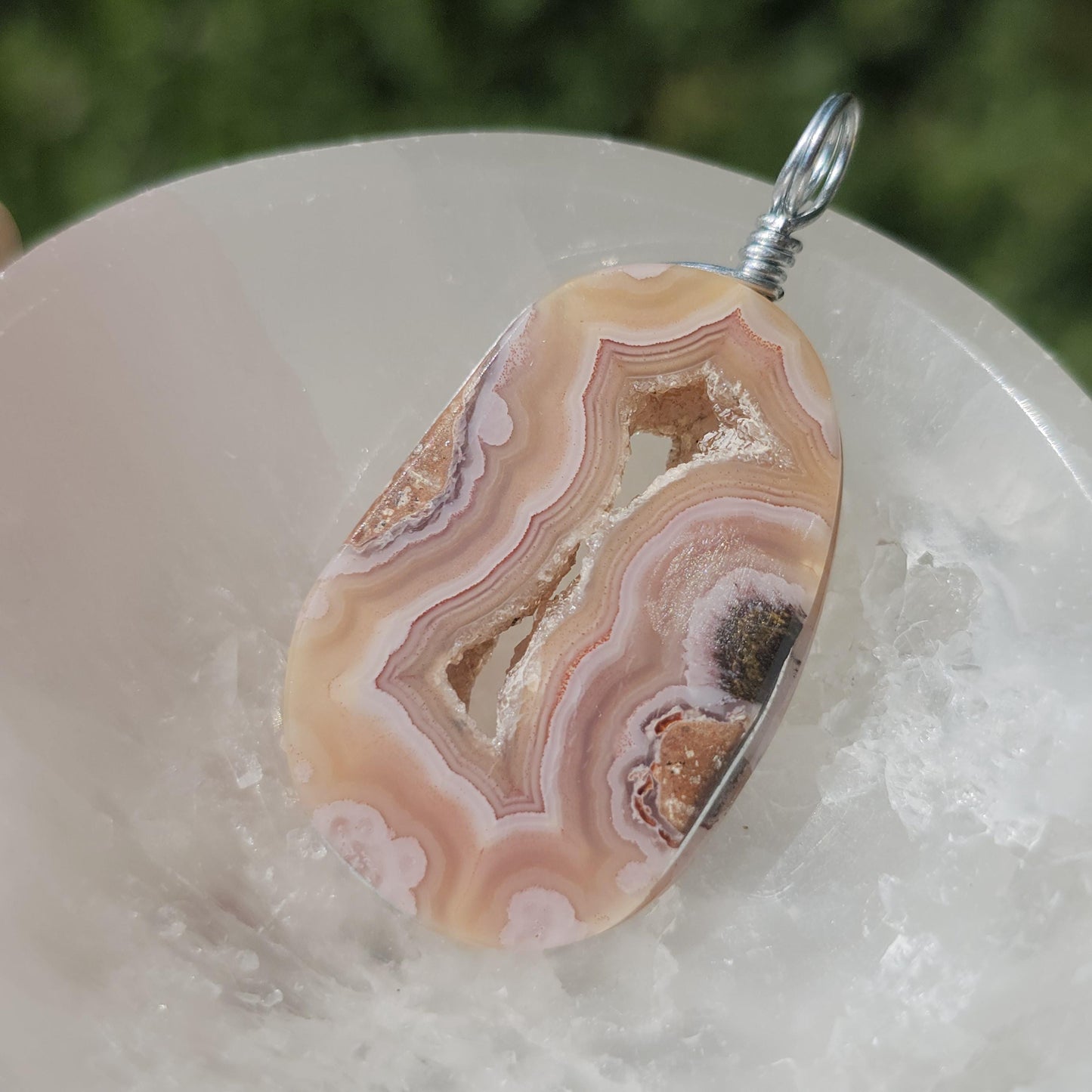 Sunset Laguna Agate Pendant w Druzy in Simple Sterling Silver Setting <100