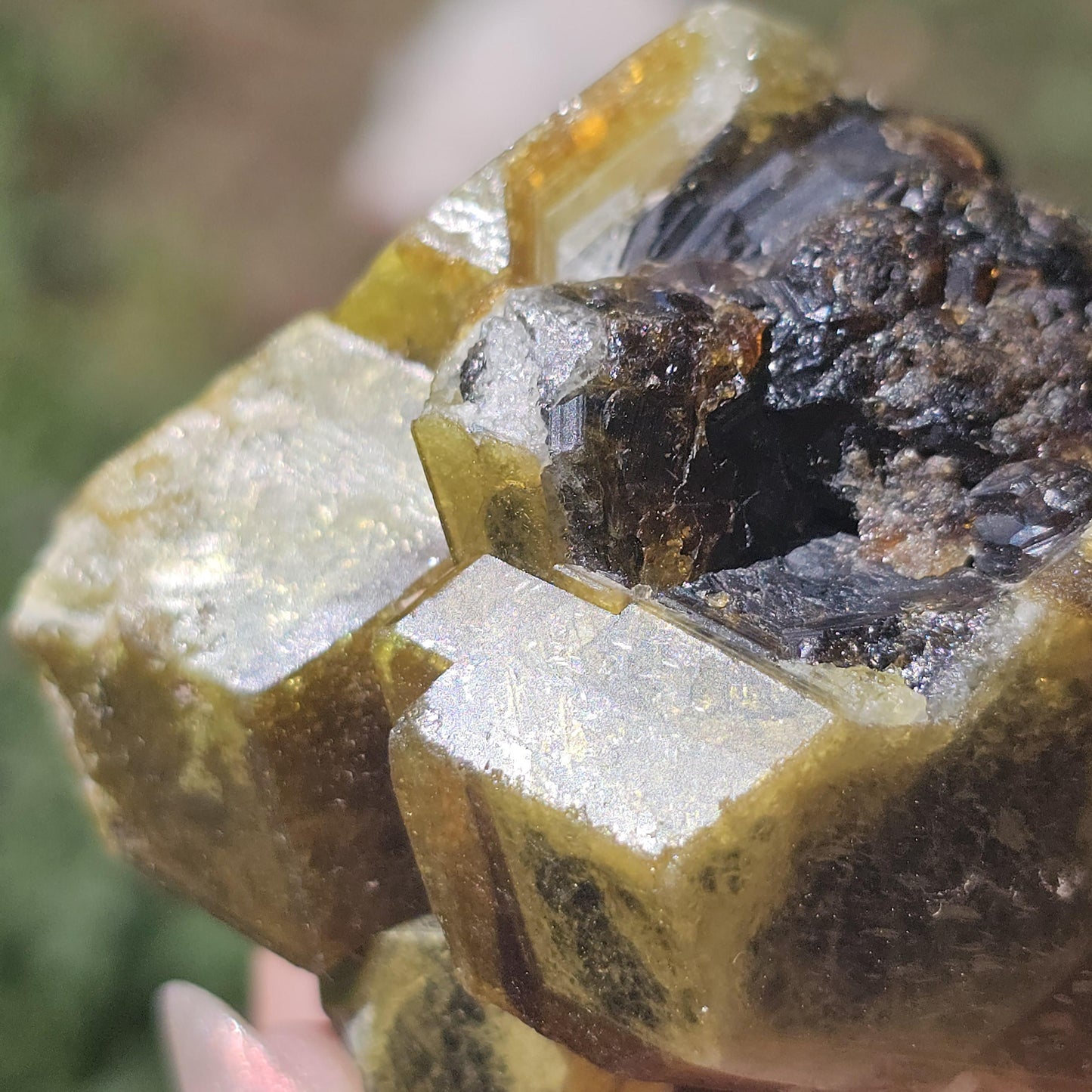 Mali Garnet with Well Documented History, Unique Large Terminated Cluster with Chocolate Brown core, Green Skin, and some Rare Blue!