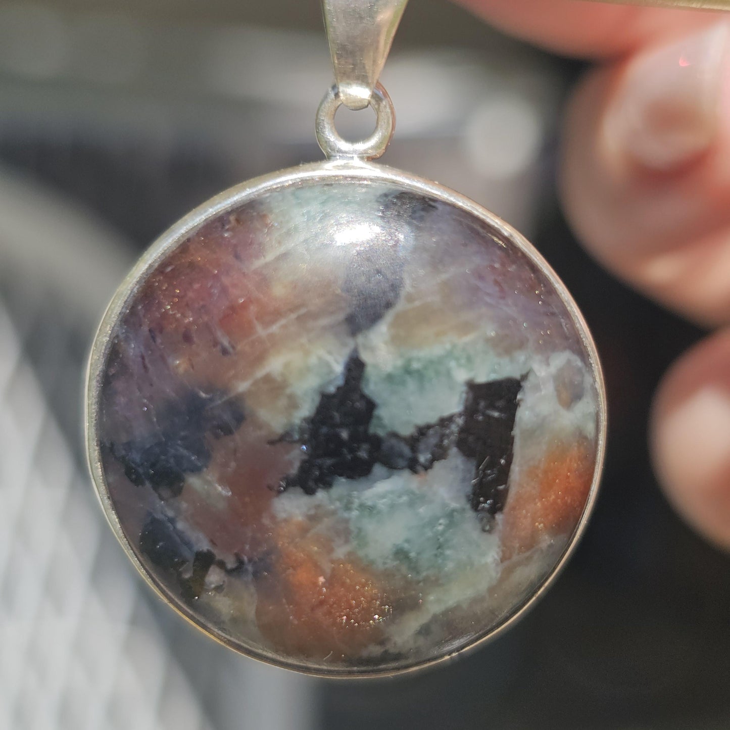 Cordierite Pendant in Sterling Silver, Bezel Set Rare Sunstone Iolite Feldspar from Norway