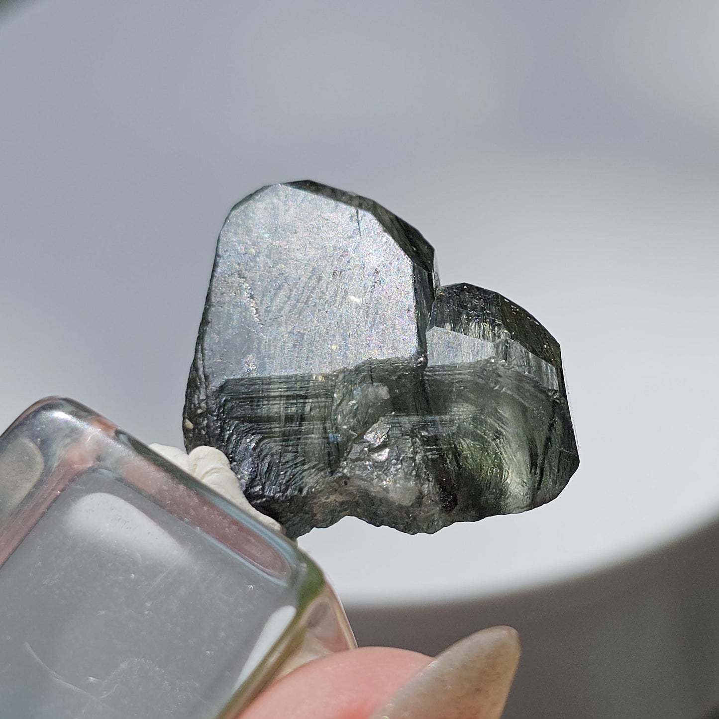 Apatite with Actinolite, Rutile-like Inclusions, Rare Lavender Twinned Crystal in Heart Shape with Forest Green Inside, Collector Specimen