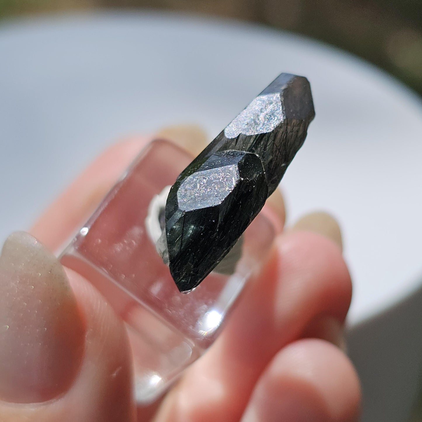 Apatite with Actinolite, Rutile-like Inclusions, Rare Lavender Twinned Crystal in Heart Shape with Forest Green Inside, Collector Specimen