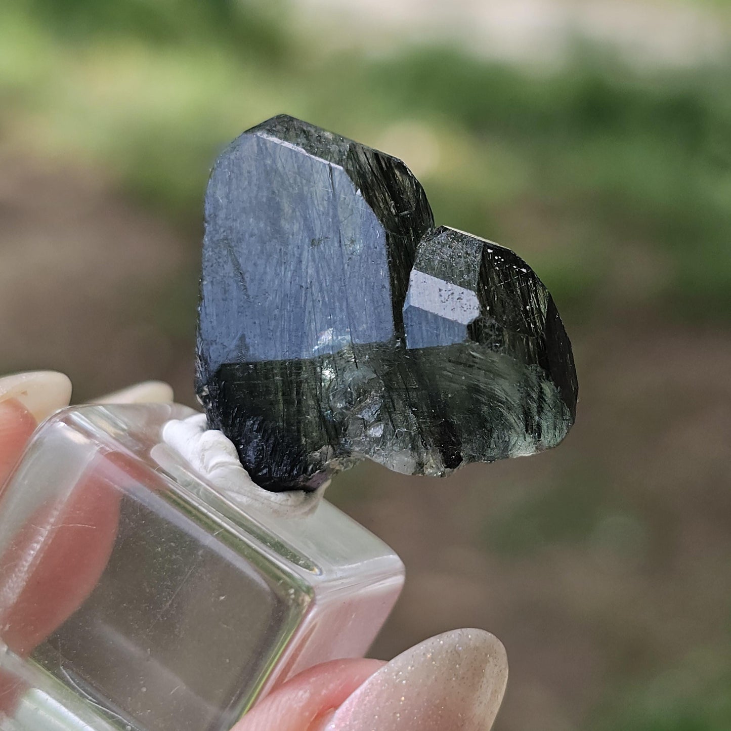 Apatite with Actinolite, Rutile-like Inclusions, Rare Lavender Twinned Crystal in Heart Shape with Forest Green Inside, Collector Specimen