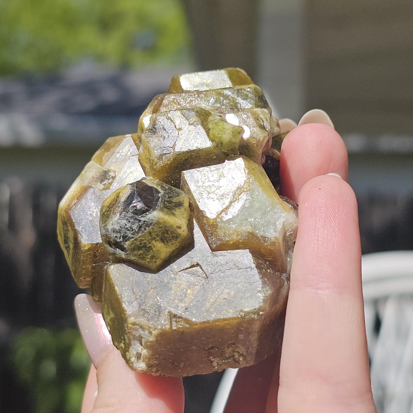 Mali Garnet with Well Documented History, Unique Large Terminated Cluster with Chocolate Brown core, Green Skin, and some Rare Blue!
