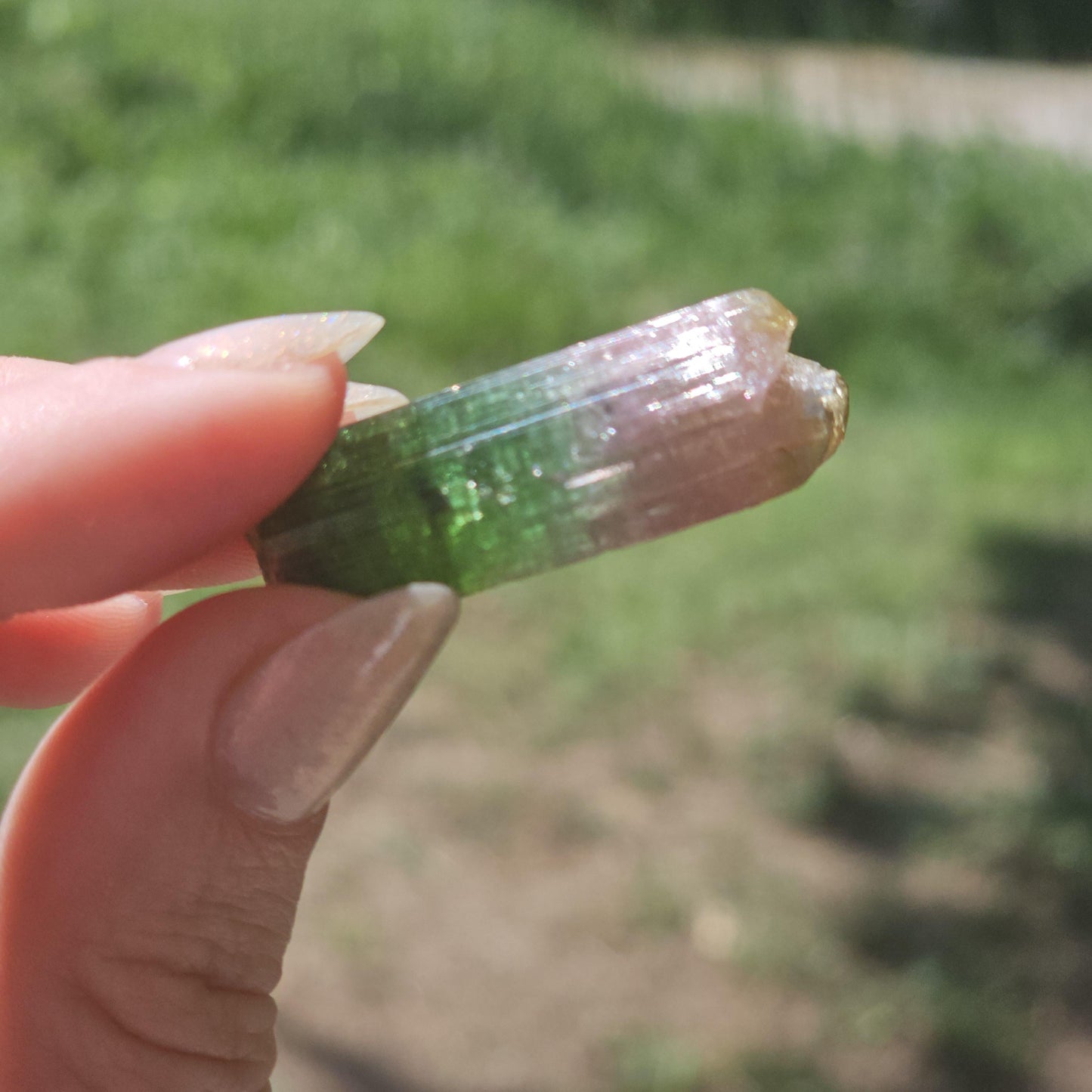 Rainbow Tourmaline Crystal from New Pocket, Taquaral Brazil, Green Pink Blue and Yellow Elbaite