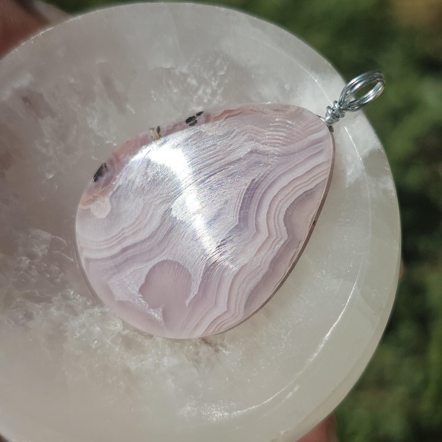 Lavender Laguna Agate Pendant in Simple Sterling Silver Setting