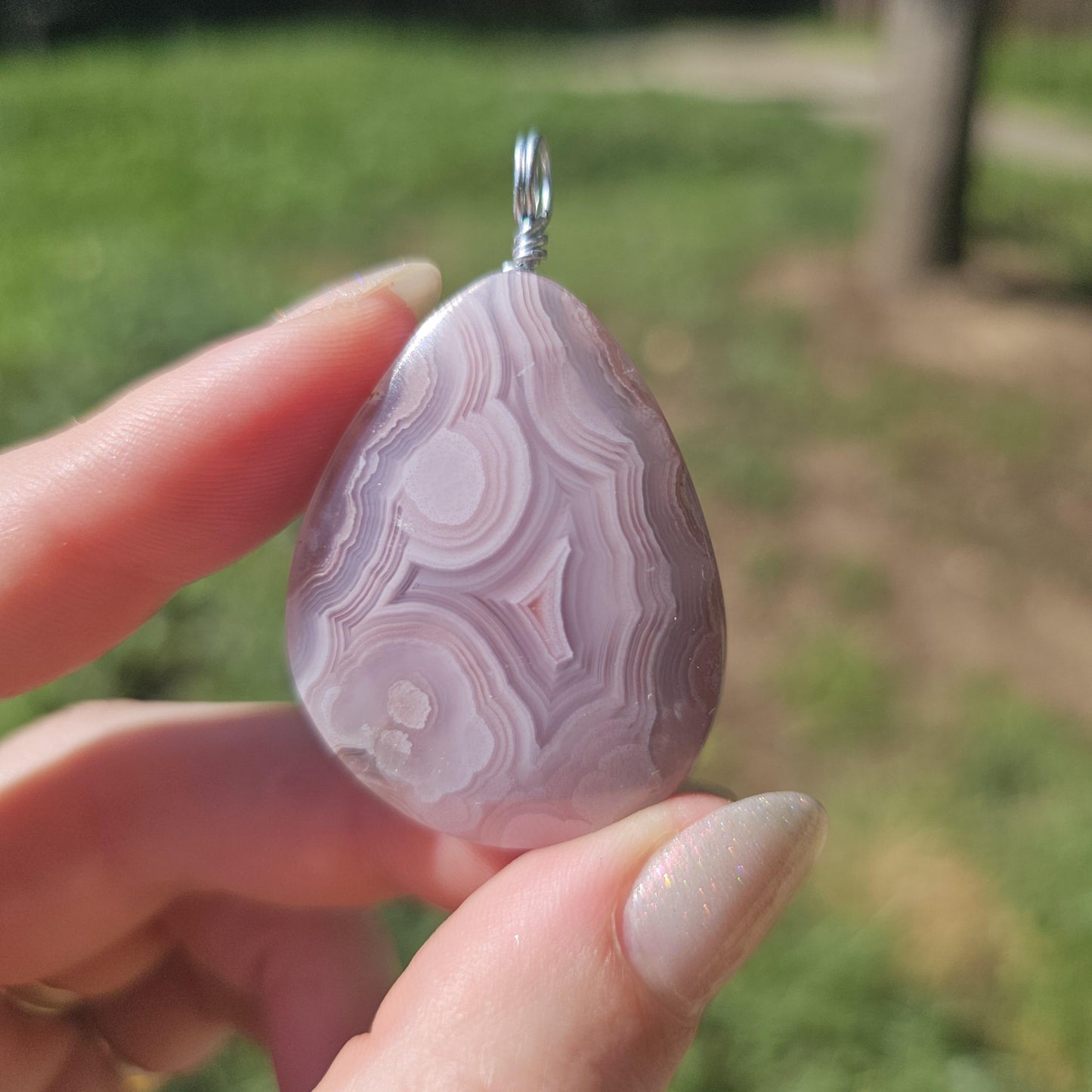 Lavender Laguna Agate Pendant in Simple Sterling Silver Setting