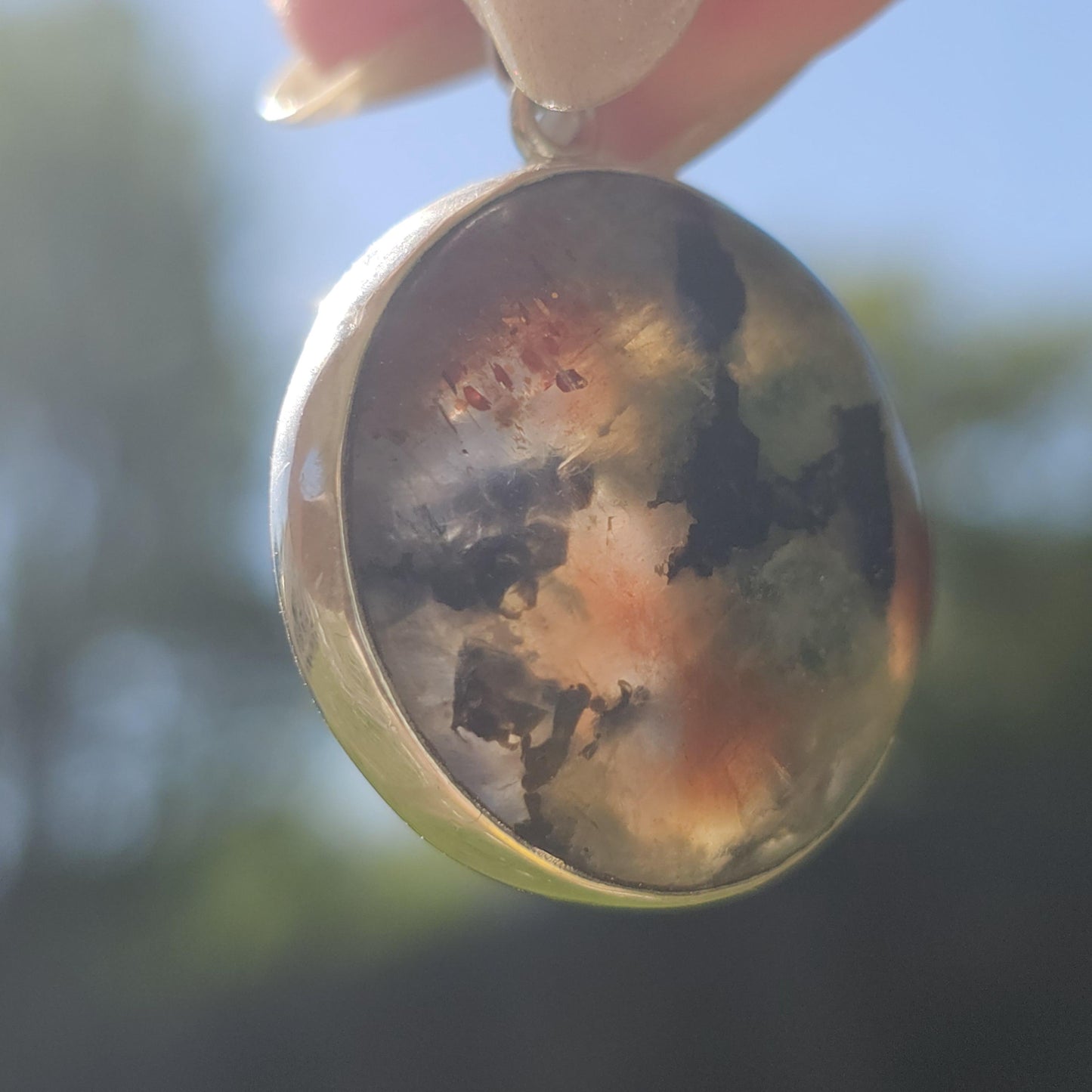 Cordierite Pendant in Sterling Silver, Bezel Set Rare Sunstone Iolite Feldspar from Norway