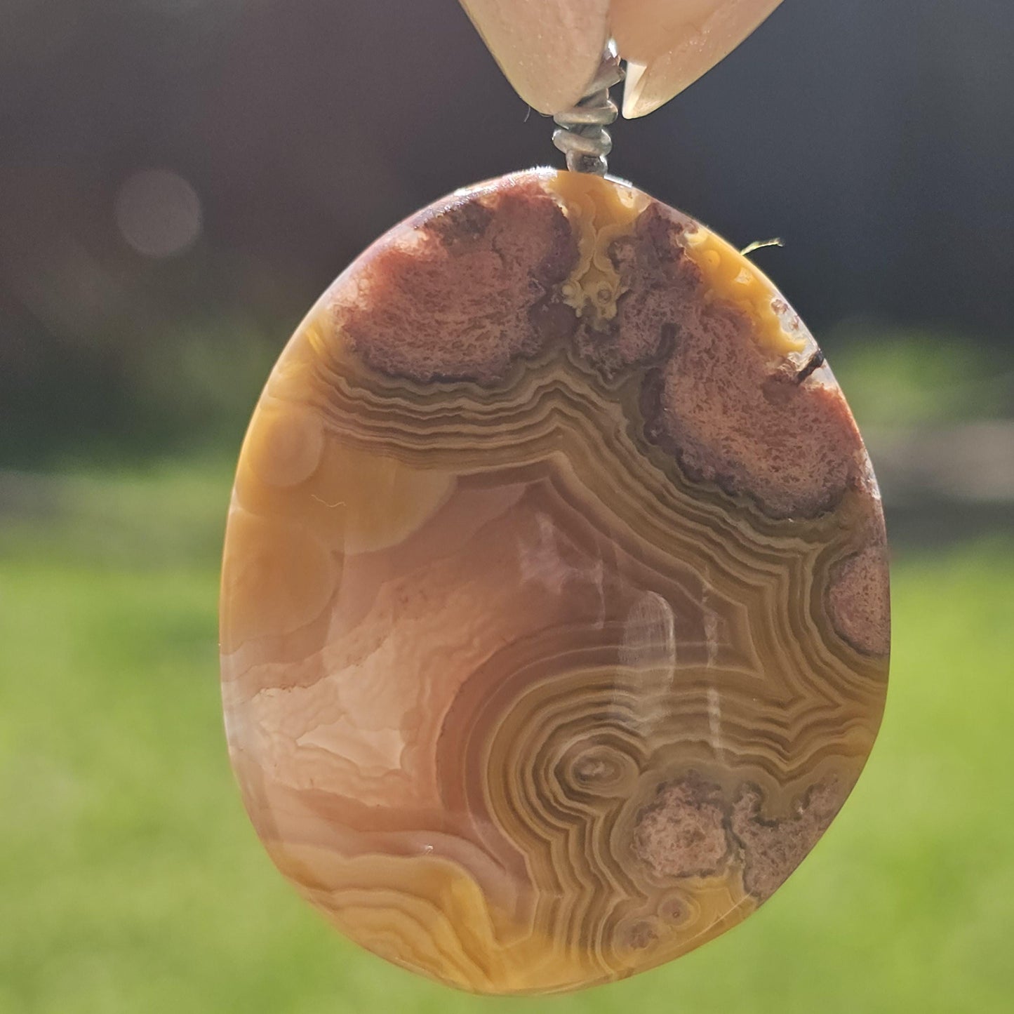 Sunset Laguna Agate Pendant w Druzy in Simple Sterling Silver Setting