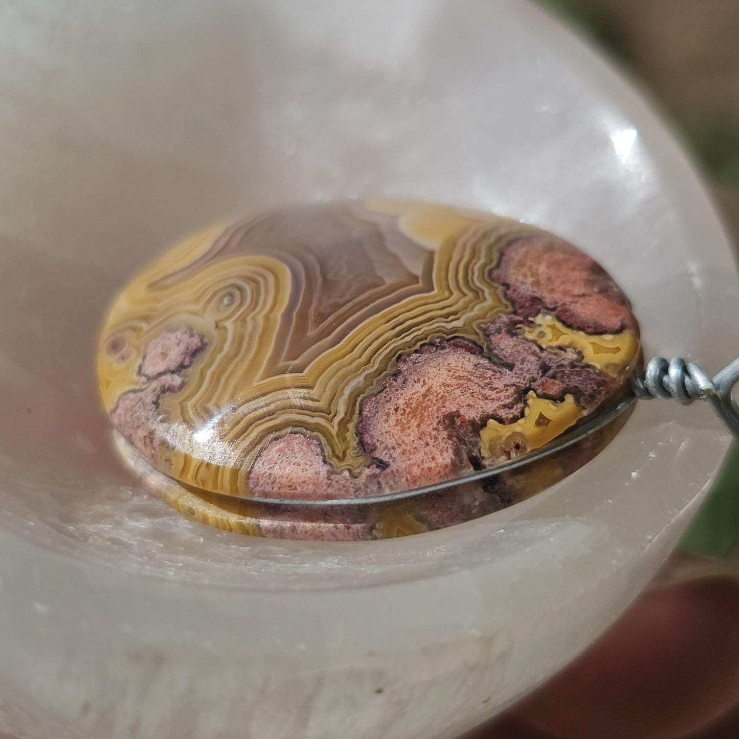 Sunset Laguna Agate Pendant w Druzy in Simple Sterling Silver Setting