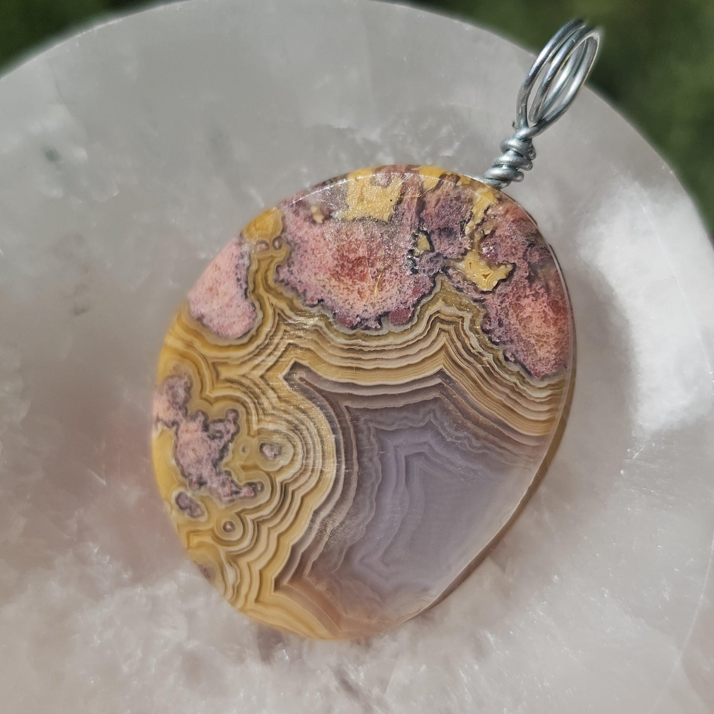 Sunset Laguna Agate Pendant w Druzy in Simple Sterling Silver Setting