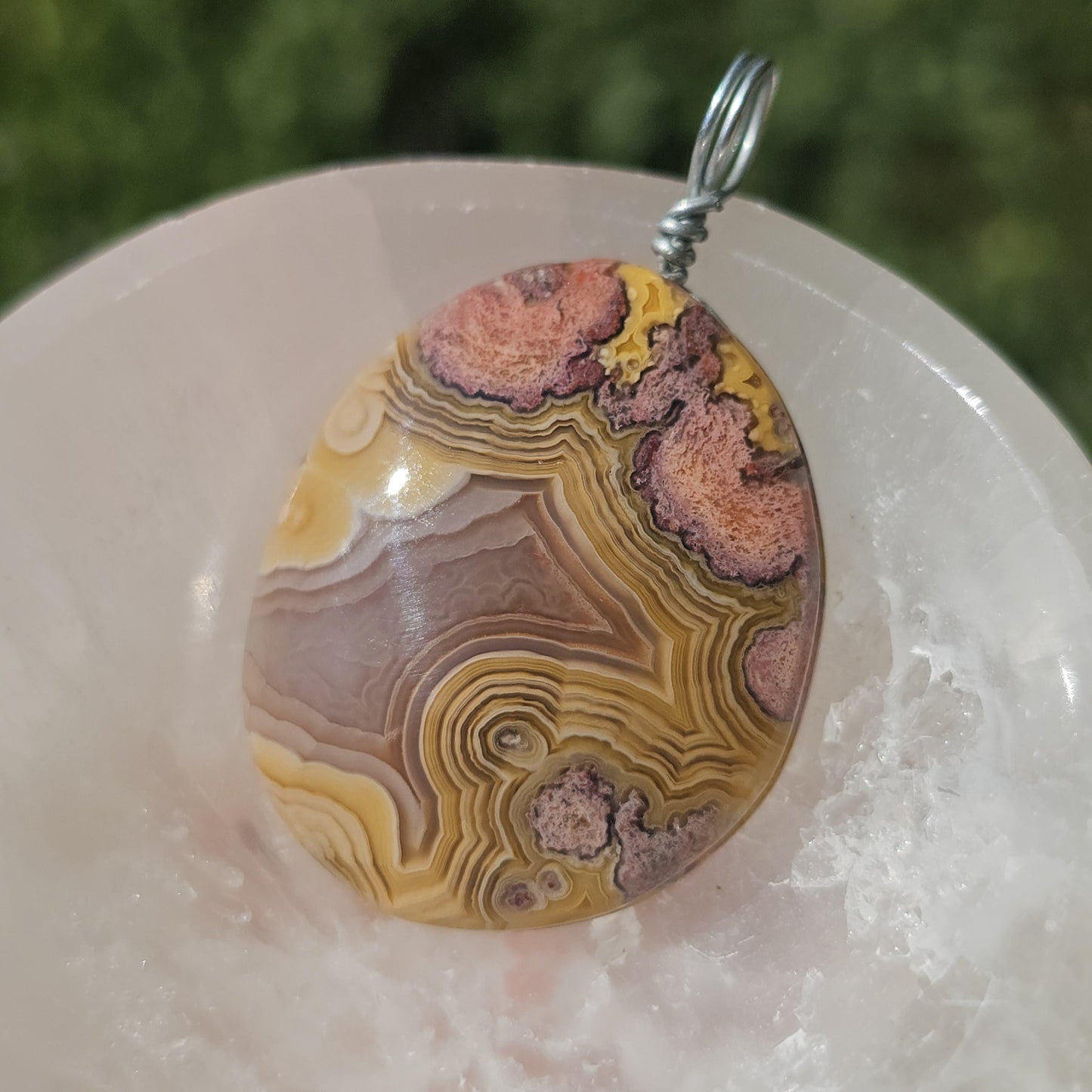 Sunset Laguna Agate Pendant w Druzy in Simple Sterling Silver Setting