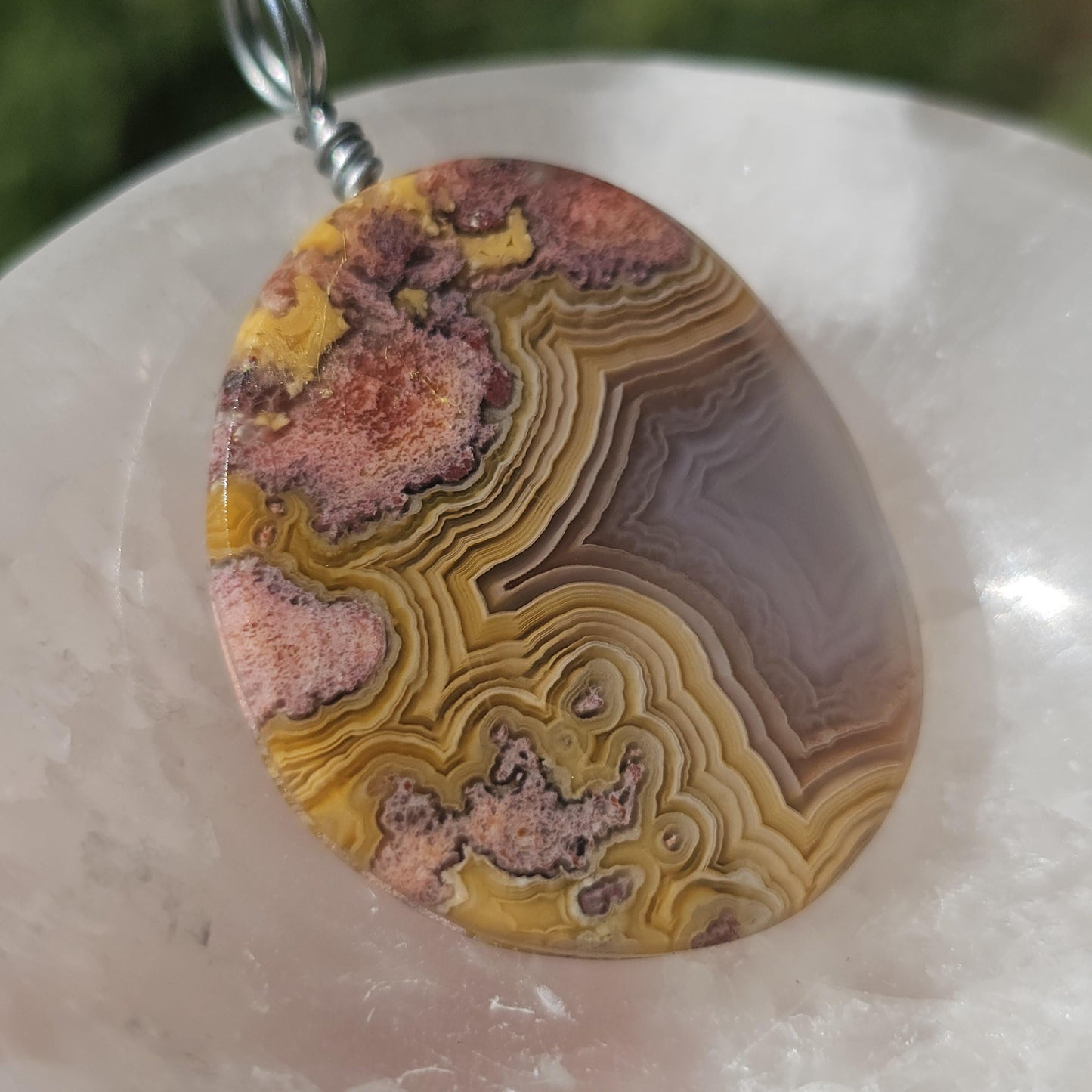 Sunset Laguna Agate Pendant w Druzy in Simple Sterling Silver Setting