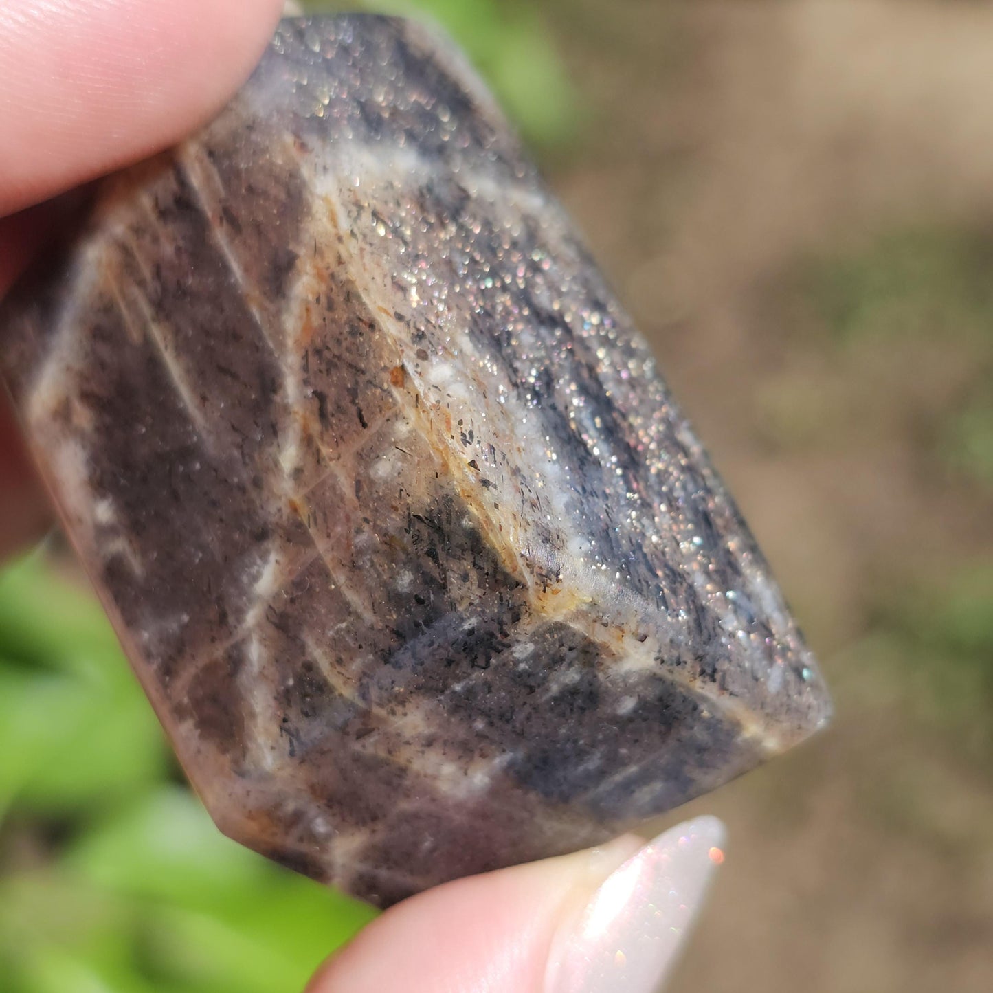 Rainbow Lattice Sunstone Freeform Polished Stone from Tanzania, Feldspar w Moonstone Adularescence and Incredible Natural Inclusions