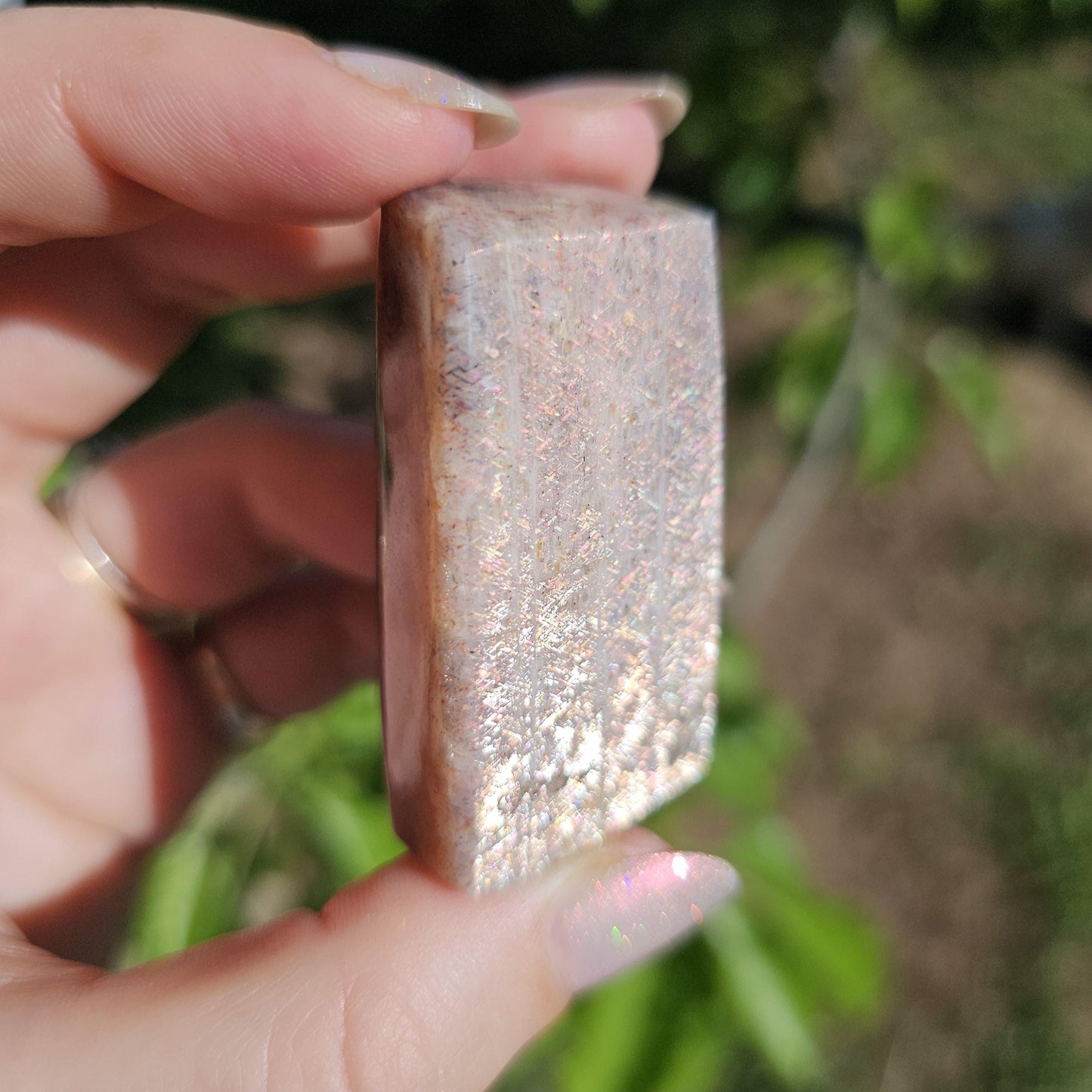 Rainbow Lattice Sunstone Freeform Polished Stone from Tanzania