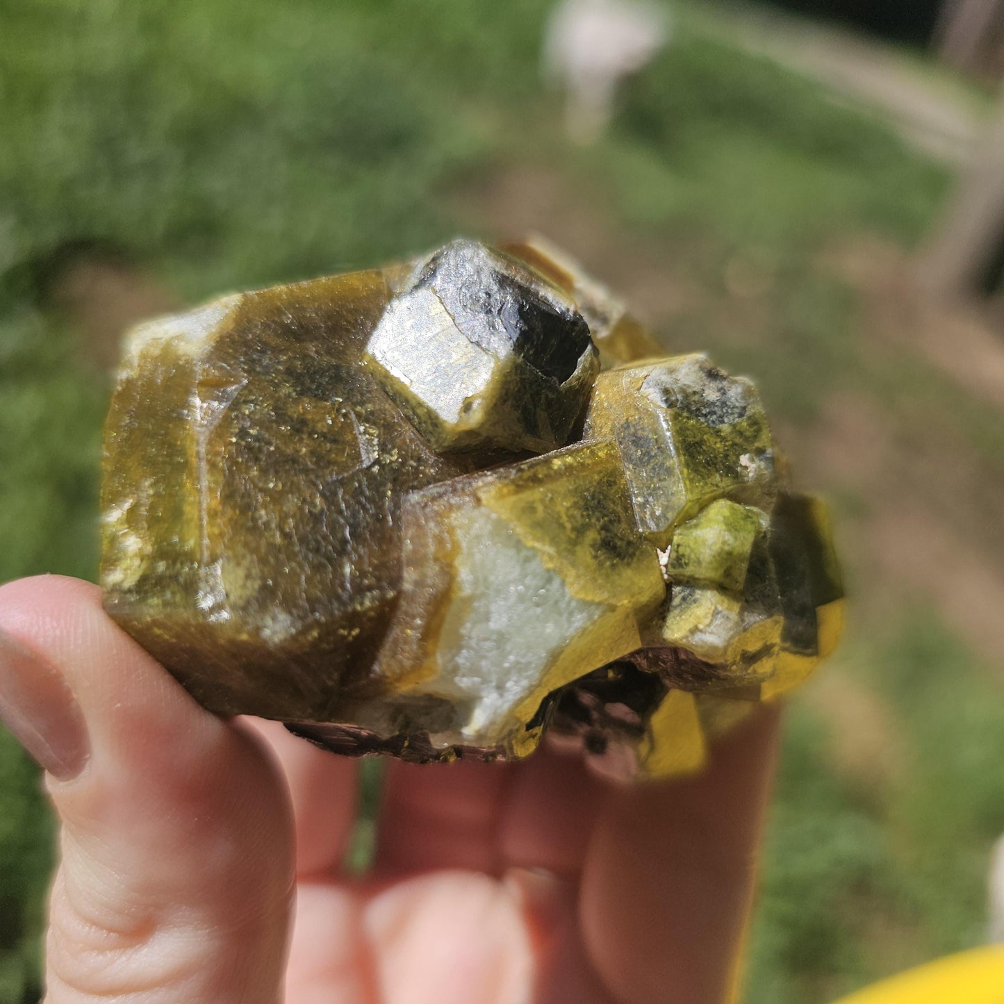 Mali Garnet with Well Documented History, Unique Large Terminated Cluster with Chocolate Brown core, Green Skin, and some Rare Blue!