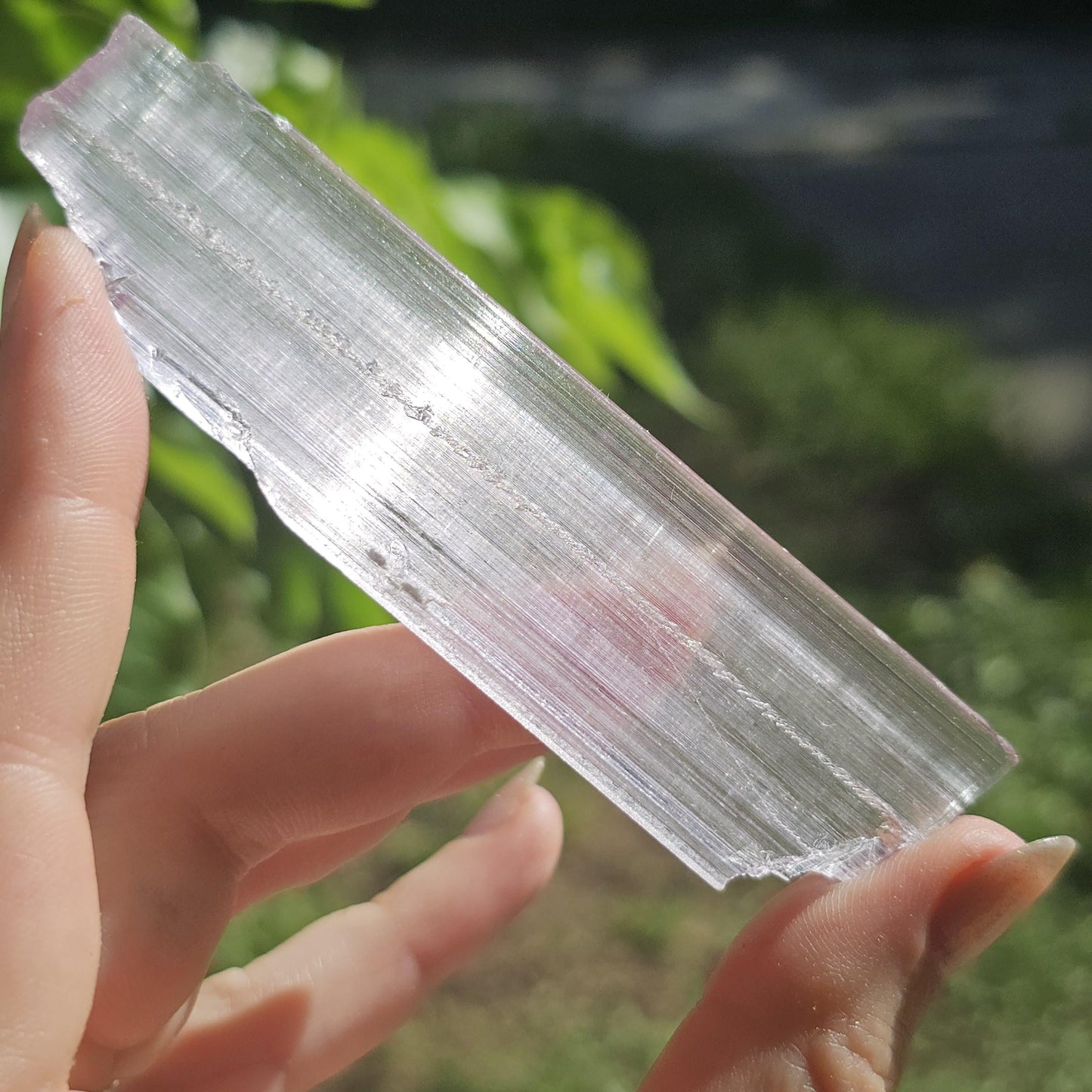 Extremely Tabular Spodumene var. Kunzite Crystal with DNA Helix Inclusion