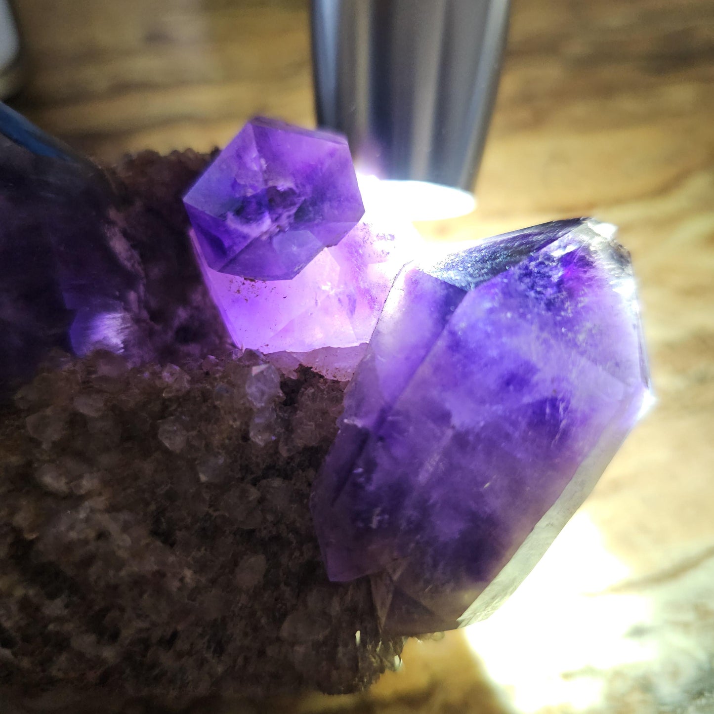 Orange River Amethyst Cluster on Quartz Matrix with Display Stand