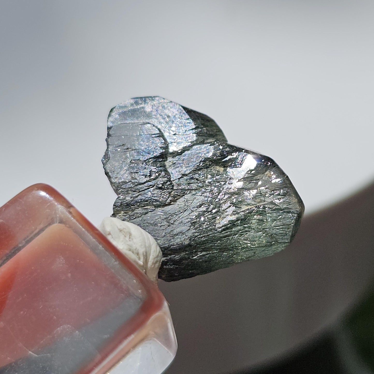 Apatite with Actinolite, Rutile-like Inclusions, Rare Lavender Twinned Crystal in Heart Shape with Forest Green Inside, Collector Specimen