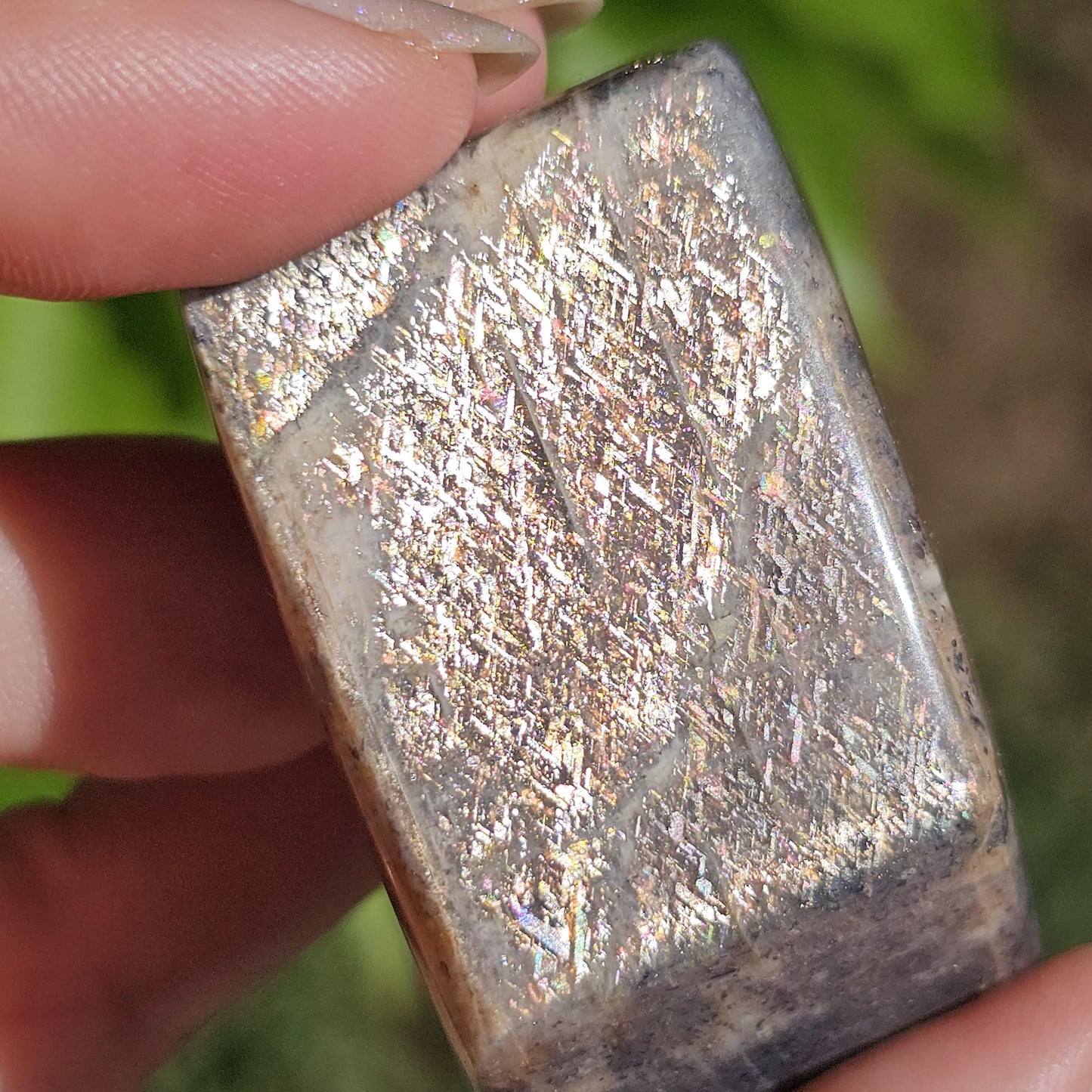 Rainbow Lattice Sunstone Freeform Polished Stone from Tanzania, Feldspar w Moonstone Adularescence and Incredible Natural Inclusions