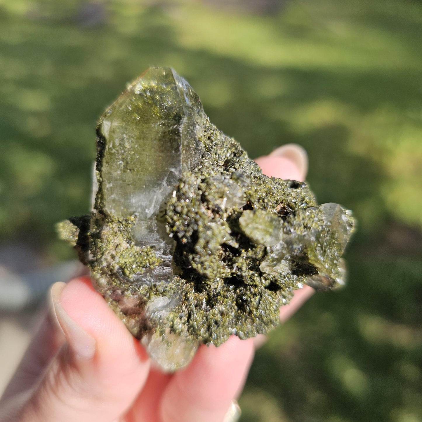 Clear Terminated Quartz with Green Epidote Inclusions & Matrix