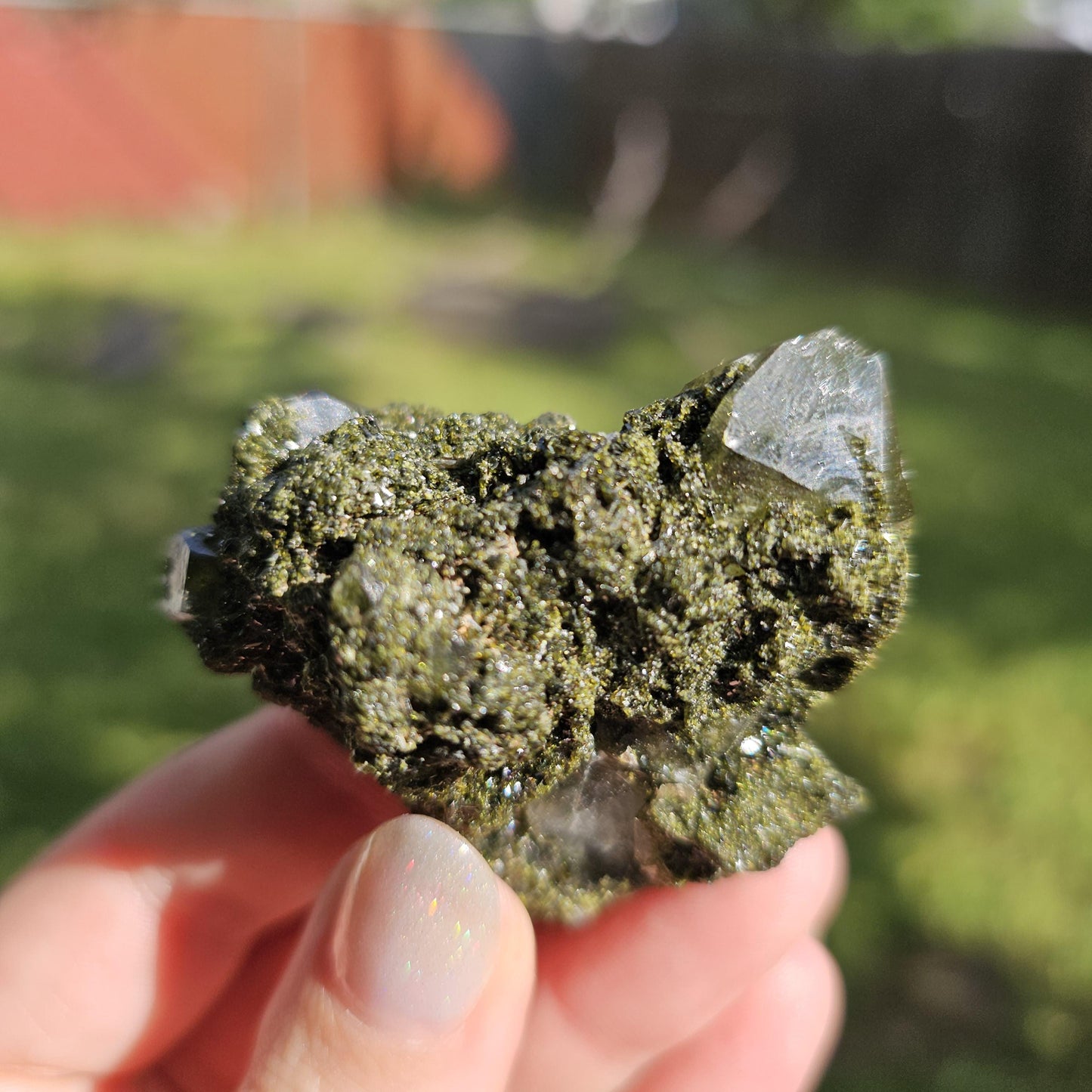 Clear Terminated Quartz with Green Epidote Inclusions & Matrix
