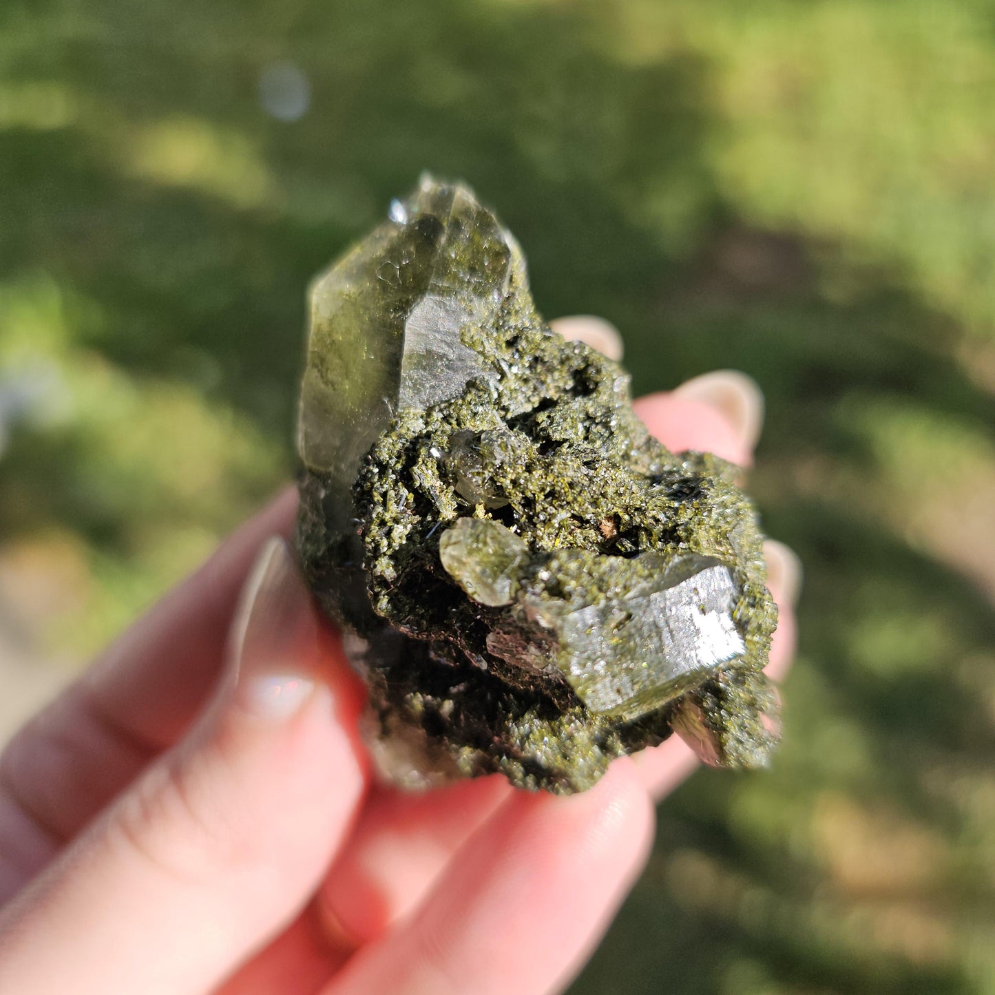 Clear Terminated Quartz with Green Epidote Inclusions & Matrix