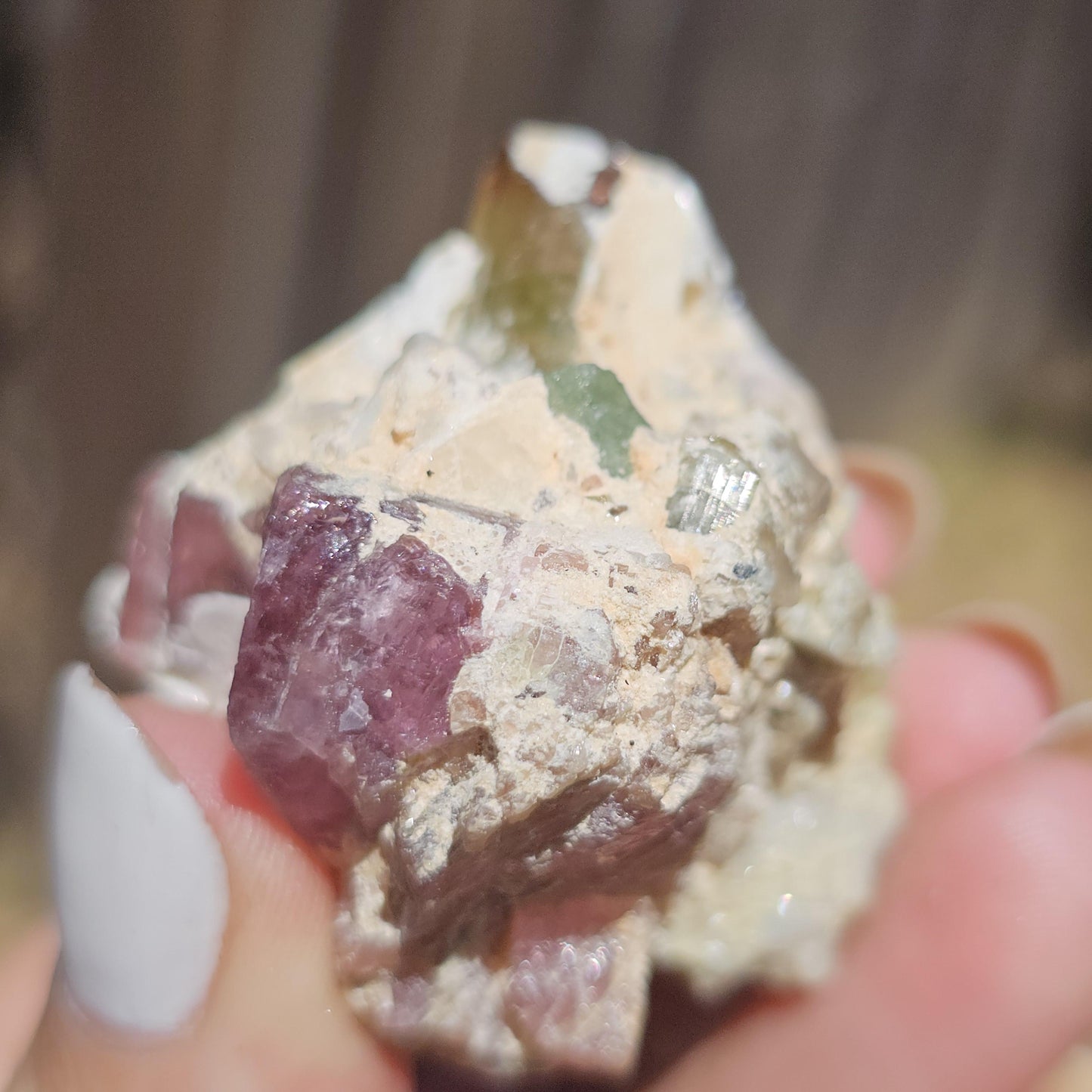 Parti-colored Tourmaline from the California Himalaya Mine ~ Pink, Teal Green and Orange Elbaite on Matrix, Source Traced 90s Material