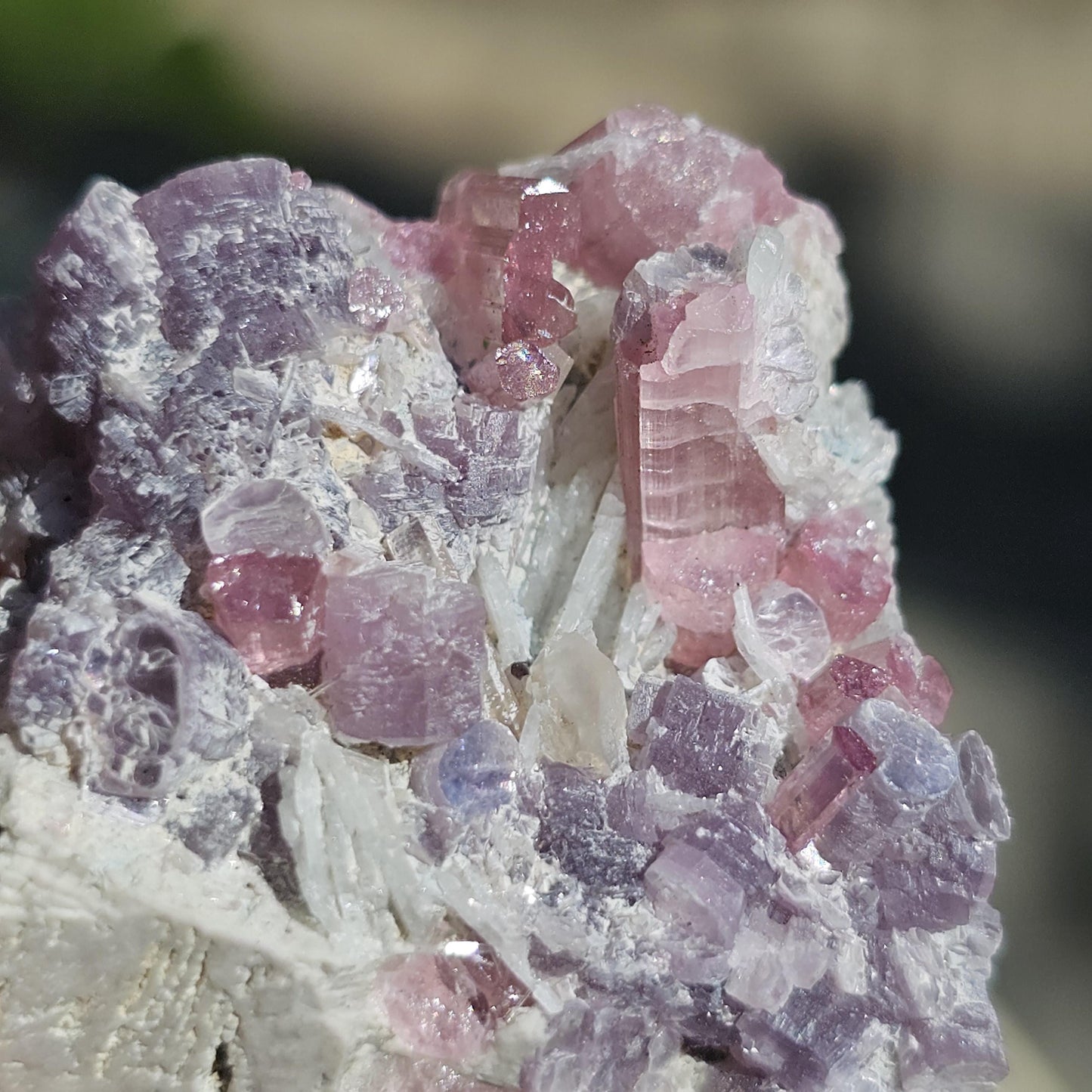 Pink Tourmaline and Purple Lepidolite Mica w Feldspar and Albite from the California Himalaya Mine, Source Traced 90s Material