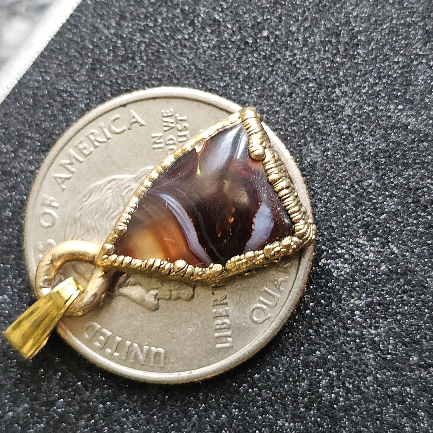 Fire Agate from Mexico in 22kt Electroplated Gold Pendant with Bail
