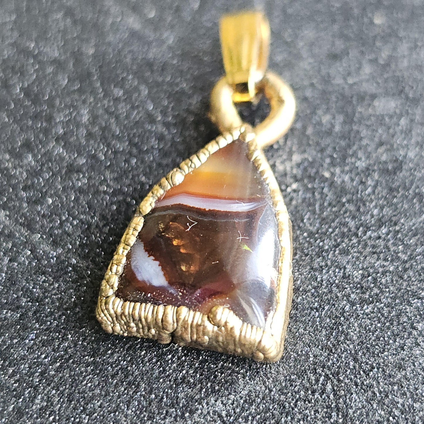 Fire Agate from Mexico in 22kt Electroplated Gold Pendant with Bail