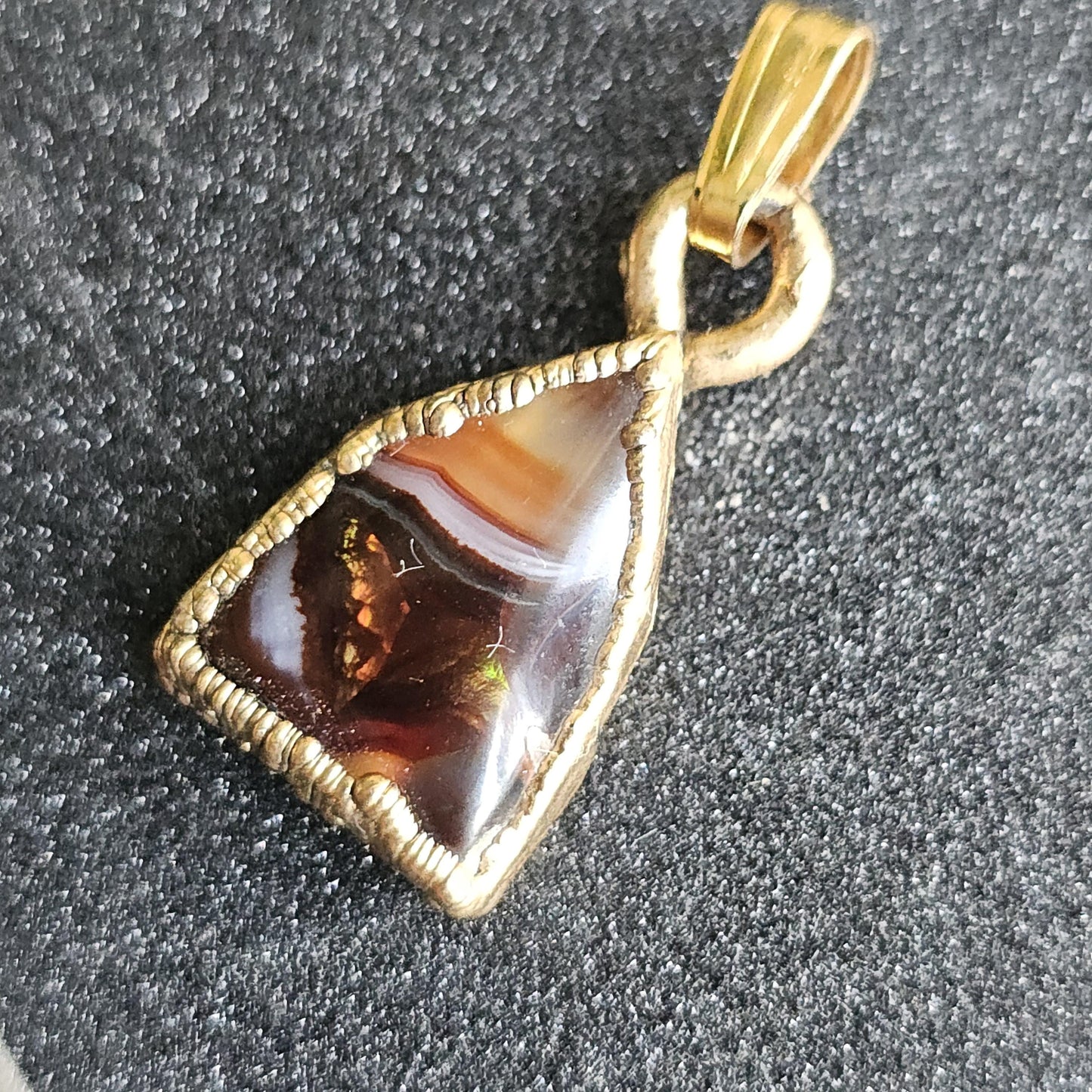 Fire Agate from Mexico in 22kt Electroplated Gold Pendant with Bail